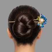 Cerulean Imperial Peony | 16cm 14k Gold Plated Double-Prong Hair Fork