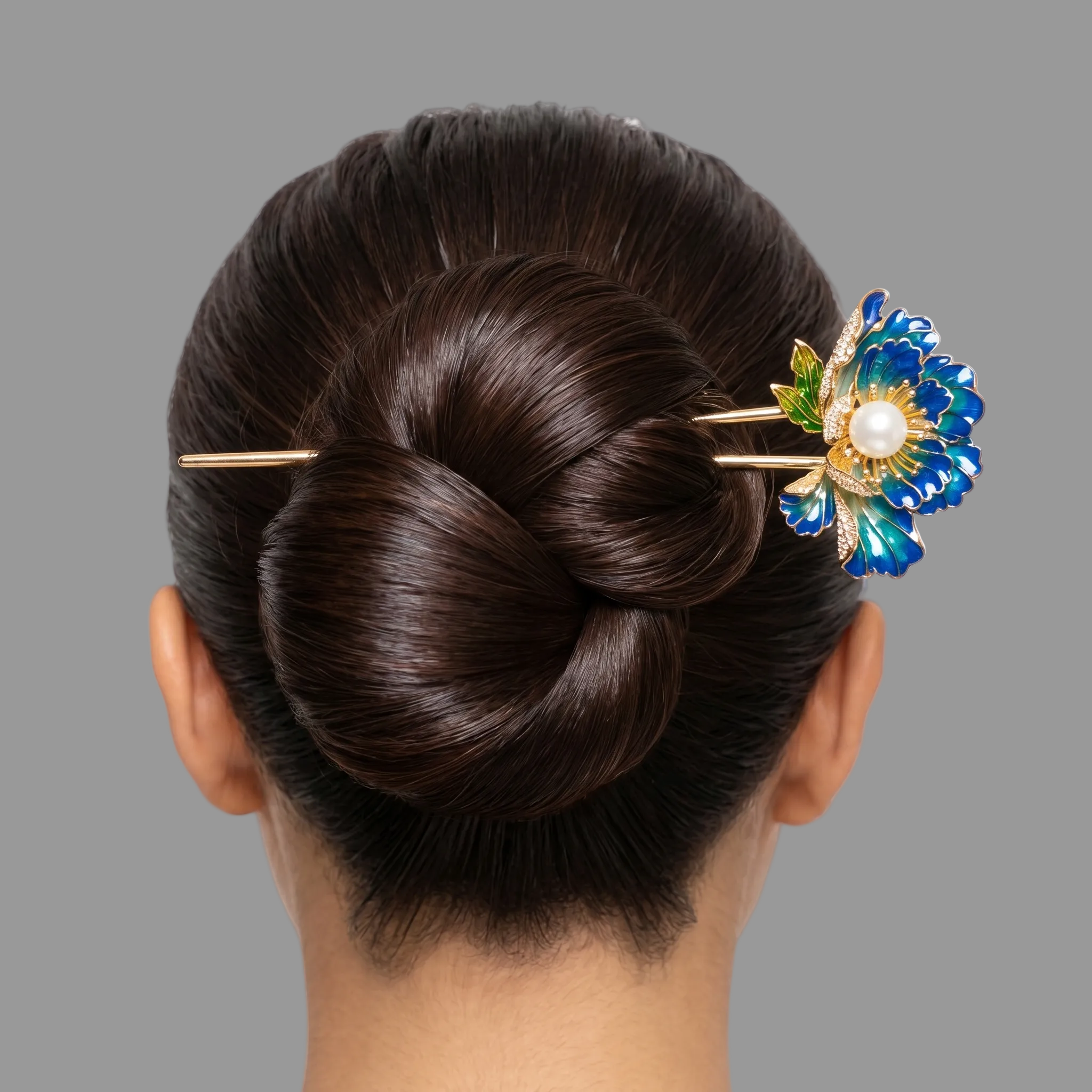 Cerulean Imperial Peony | 16cm 14k Gold Plated Double-Prong Hair Fork