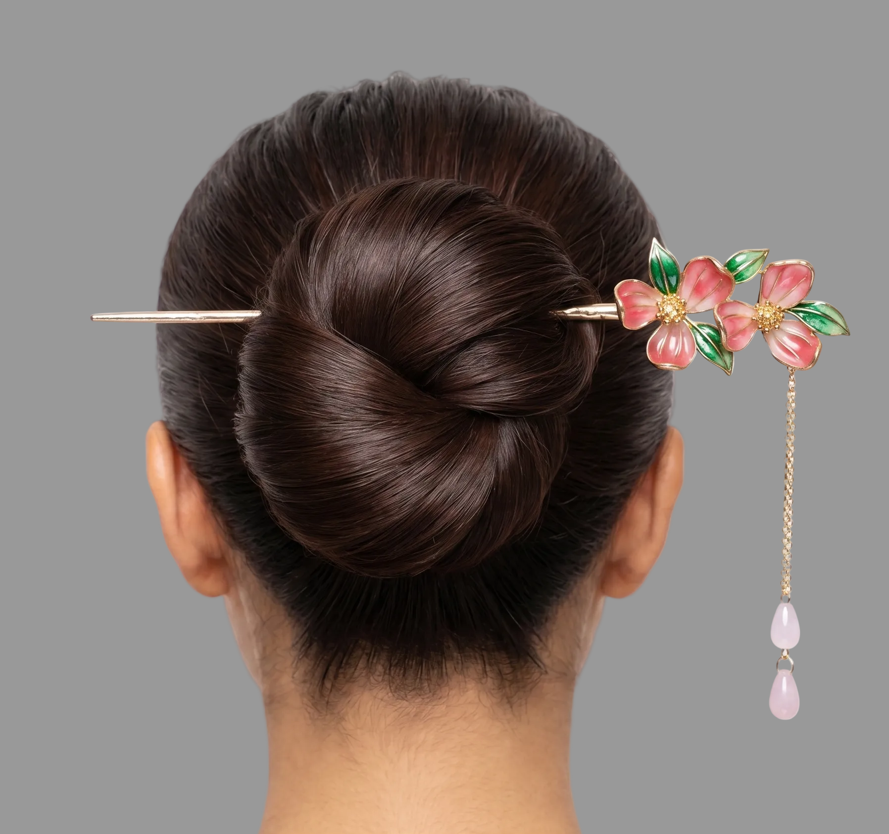 Peach Blossom Tassel | 14k Gold Plated Copper Enamel Hairpin