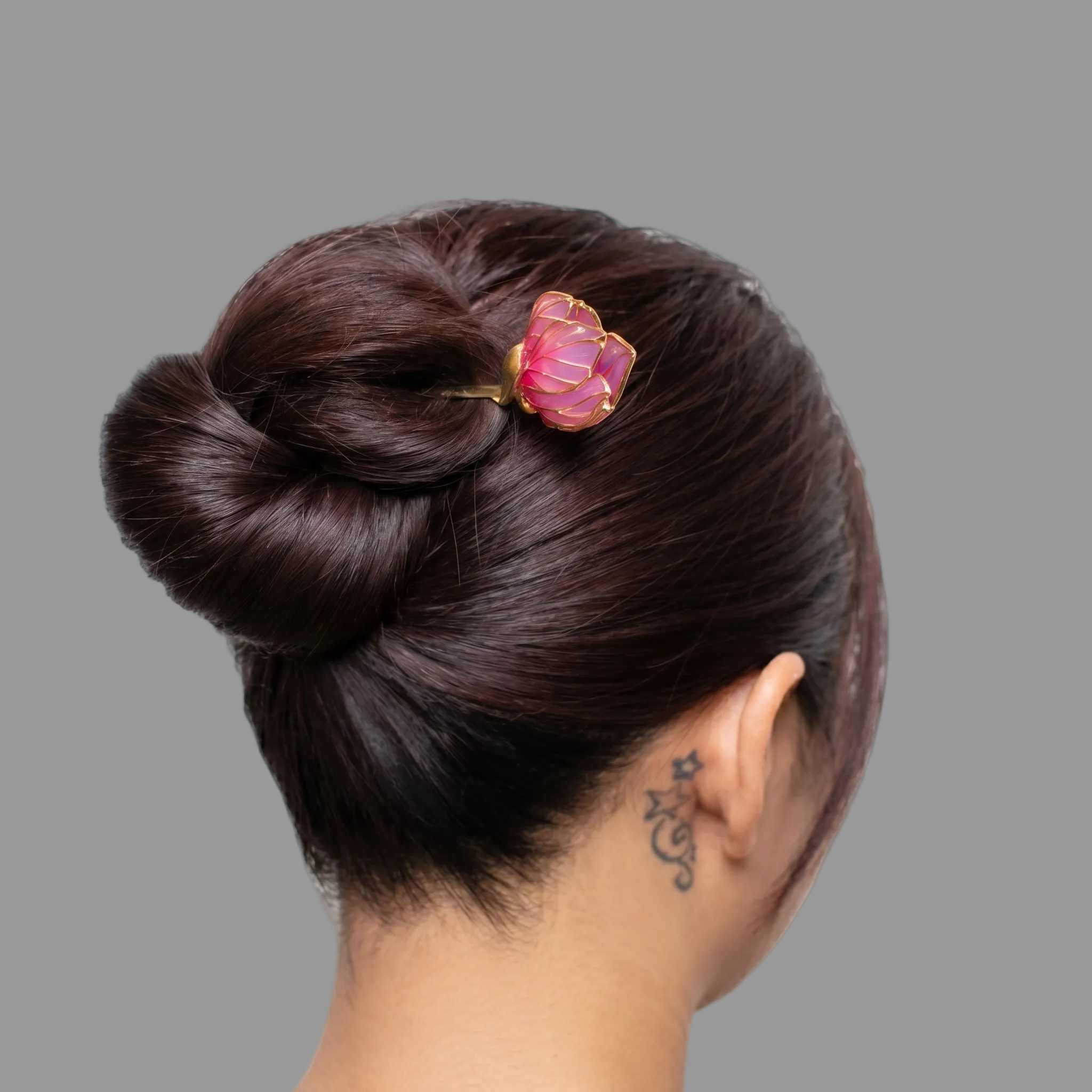 Rose Quartz Magnolia | 14k Gold Plated Copper Artisan Hairpin