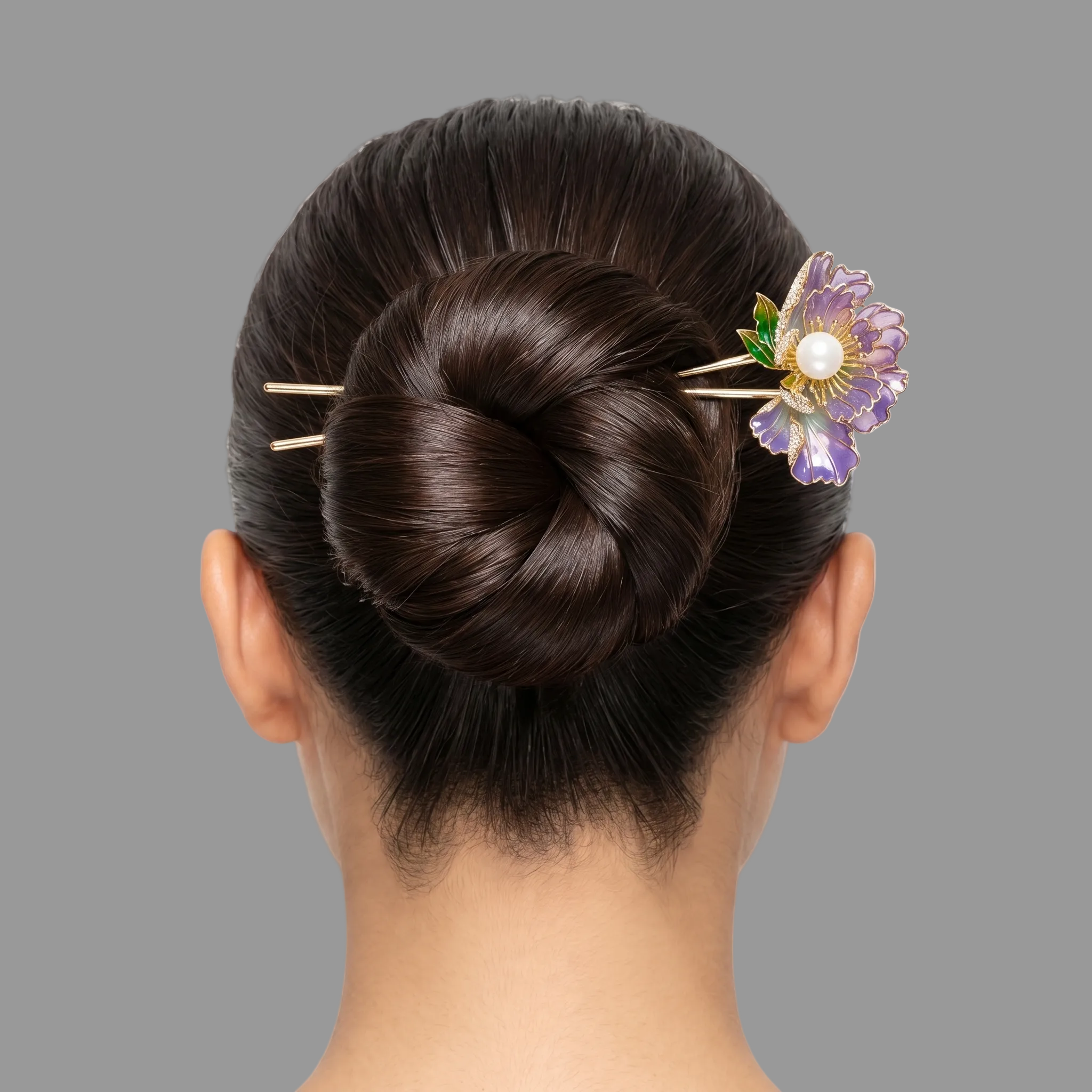Imperial Violet Peony | 16cm 14k Gold Plated Double-Prong Hair Fork