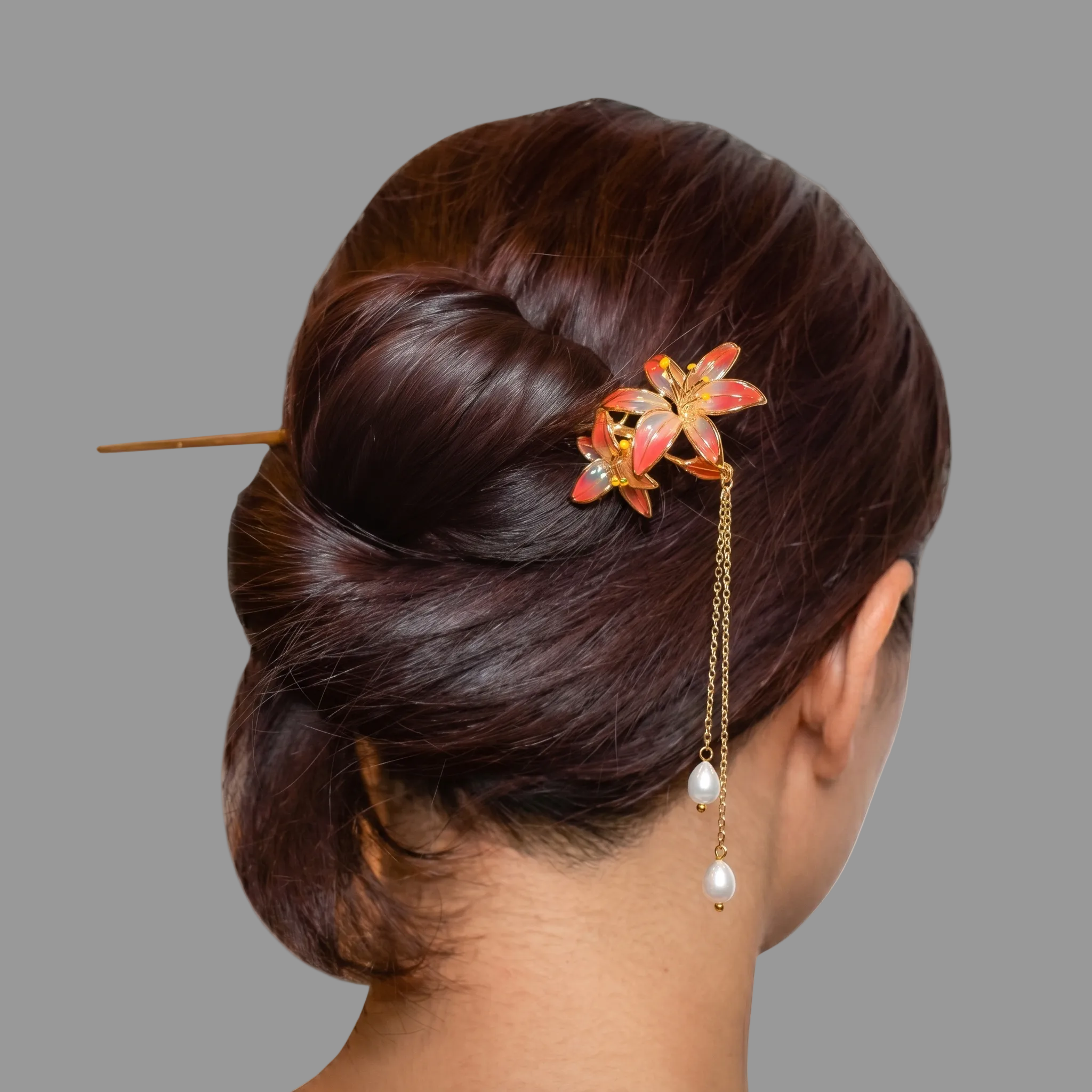 Azure Butterfly Lily | 14k Gold Plated Copper & Freshwater Pearl Hairpin