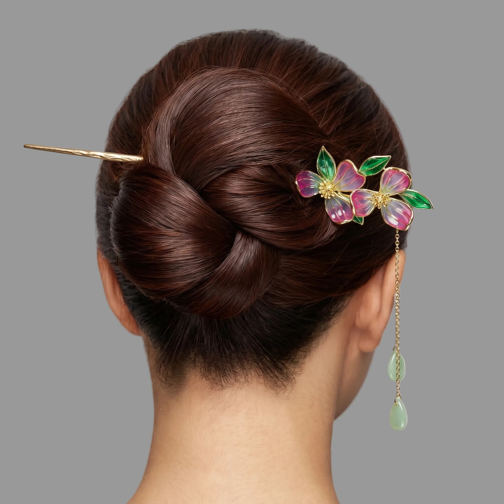 Sakura Dewdrop Tassel | 14k Gold Plated Copper & Jadeite-Style Hairpin