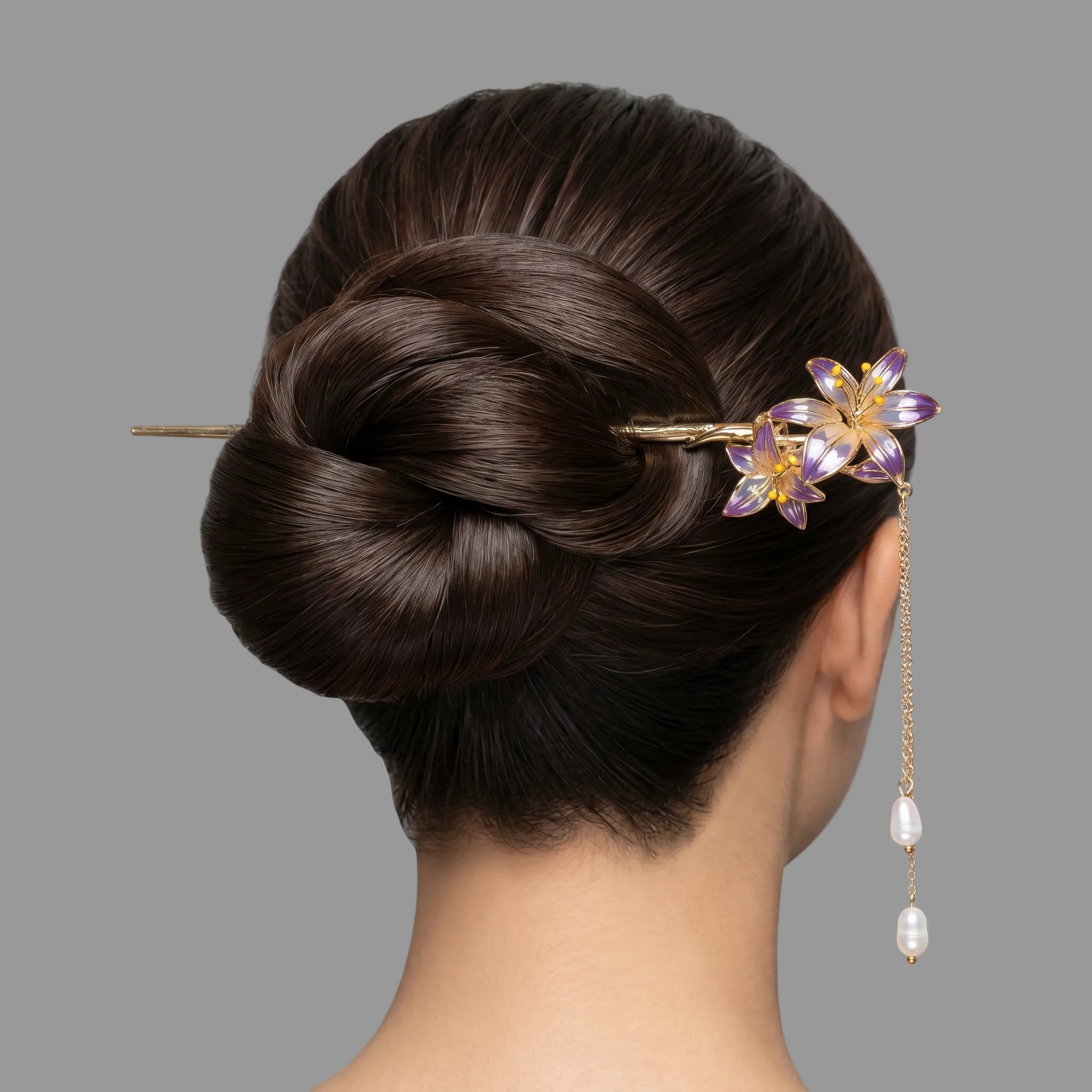 Violet Orchid Whisper | 14k Gold Plated Copper & Freshwater Pearl Hairpin