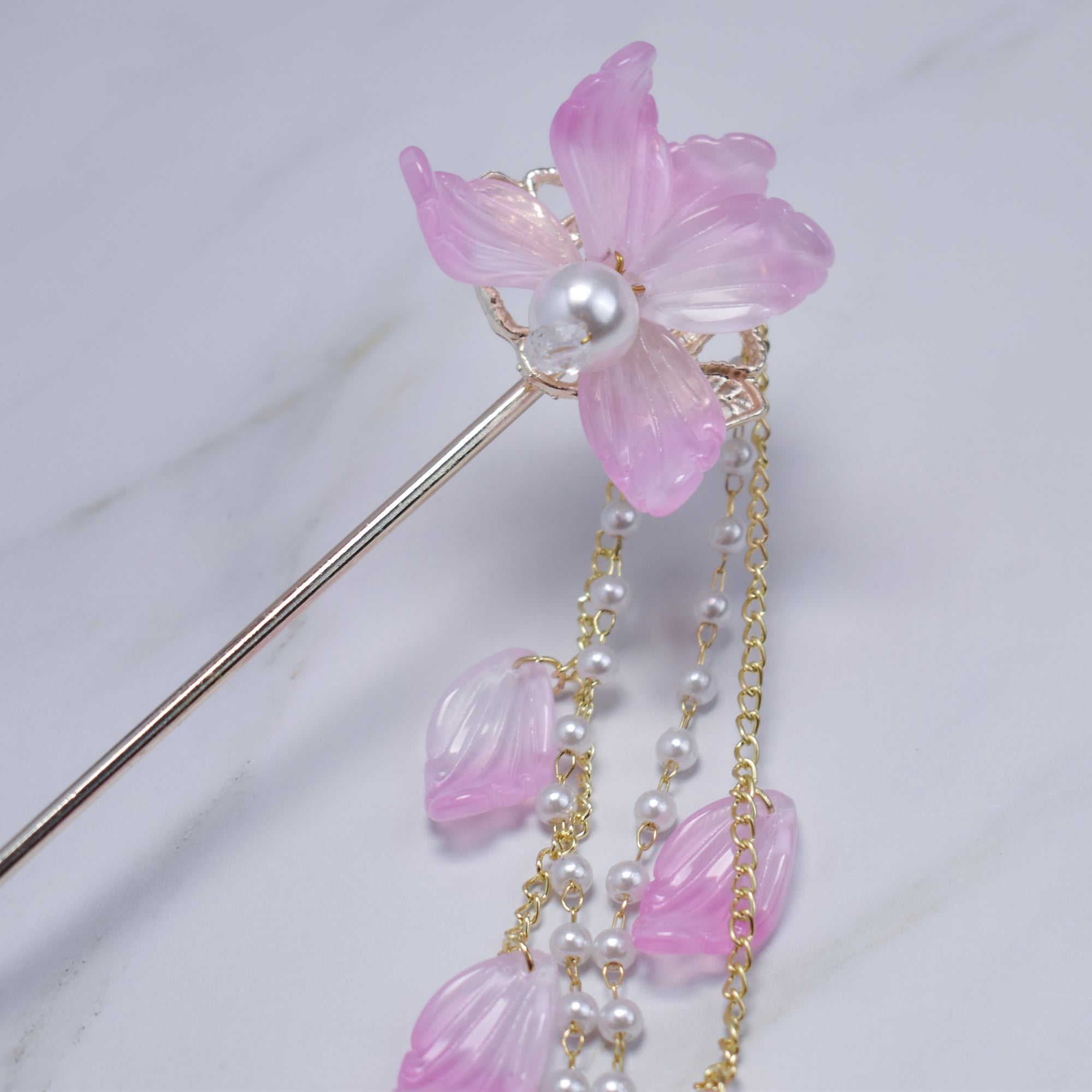 Pink Blossom Tassel Hairpin