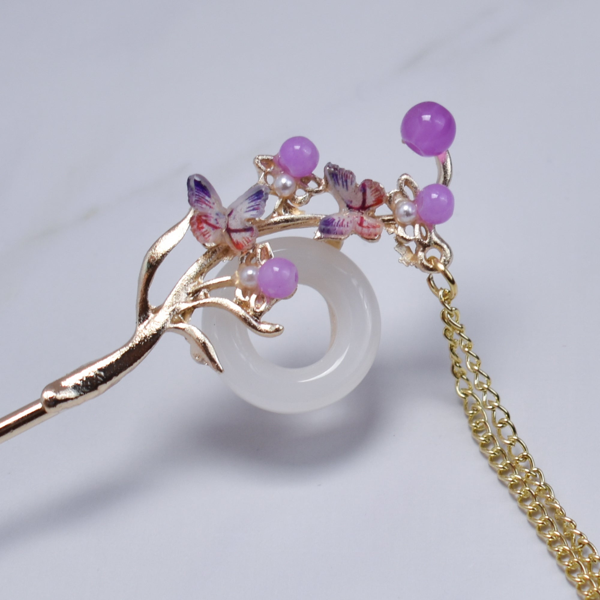 Butterfly Blossom Jade Ring Hairpin