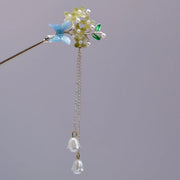 Hydrangea & Butterfly Tassel Hairpin Bling Empire