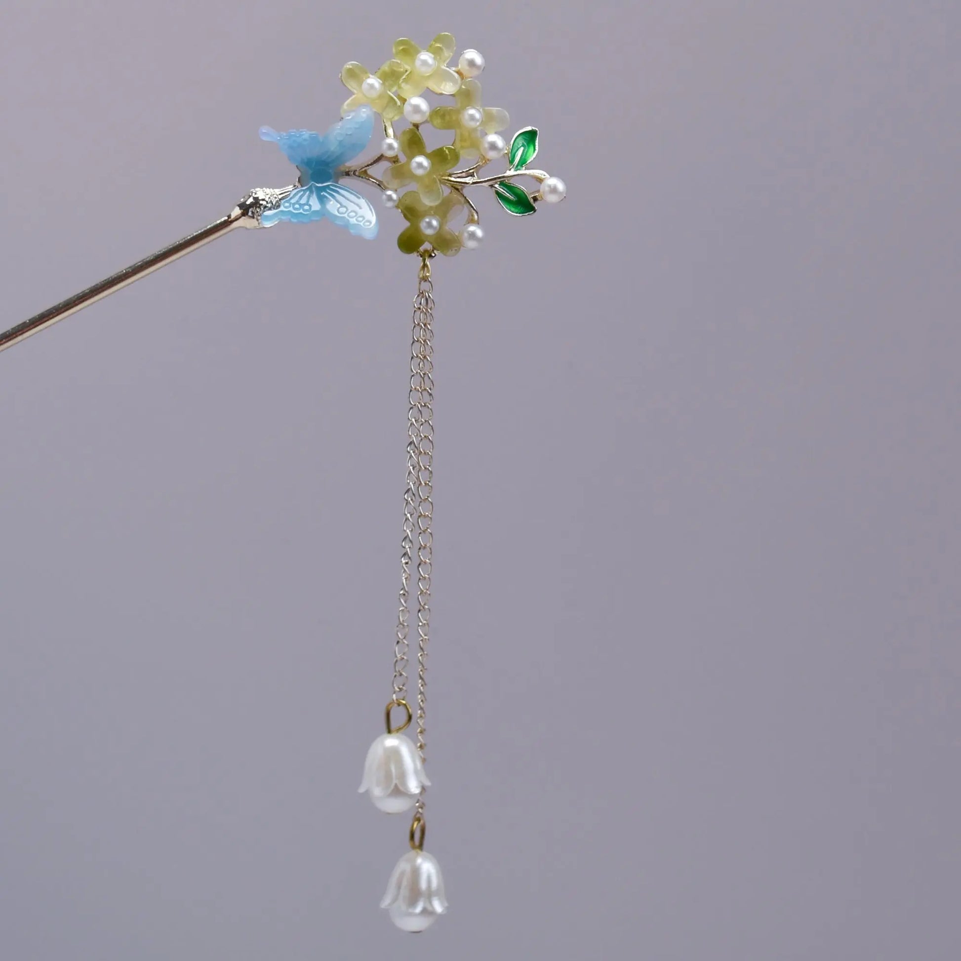 Hydrangea & Butterfly Tassel Hairpin Bling Empire
