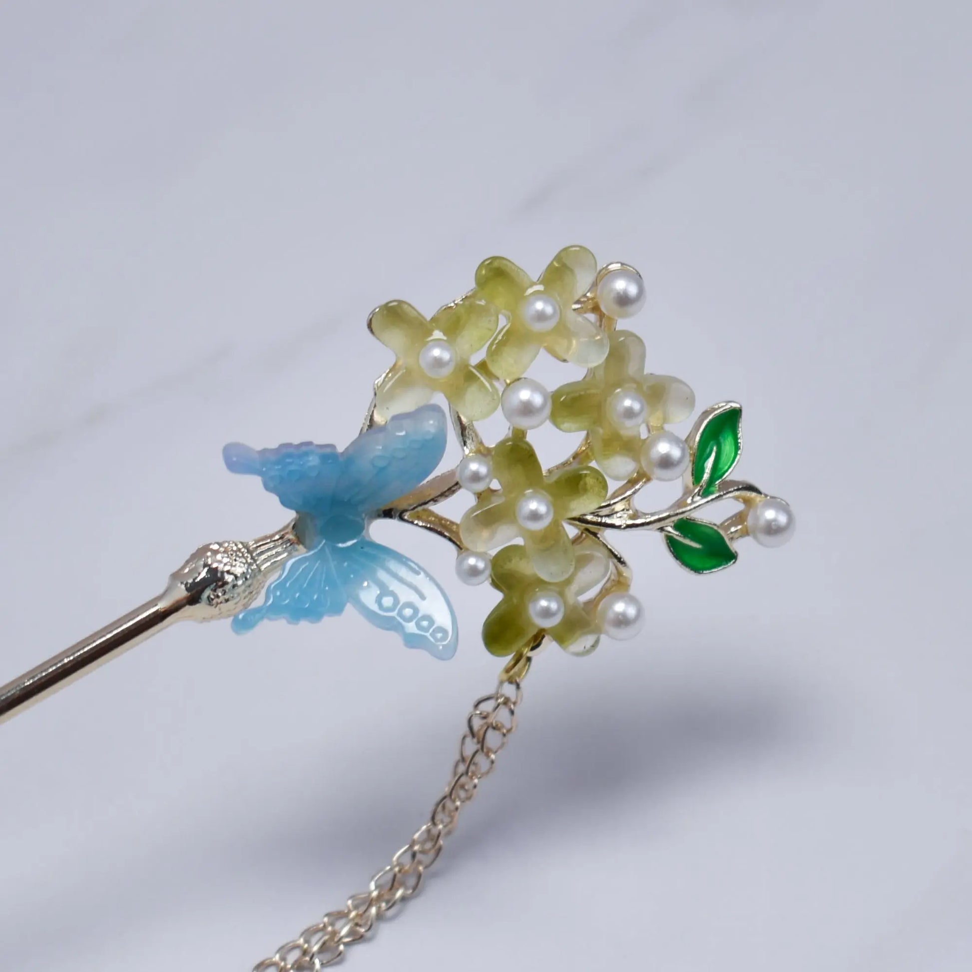 Hydrangea & Butterfly Tassel Hairpin Bling Empire