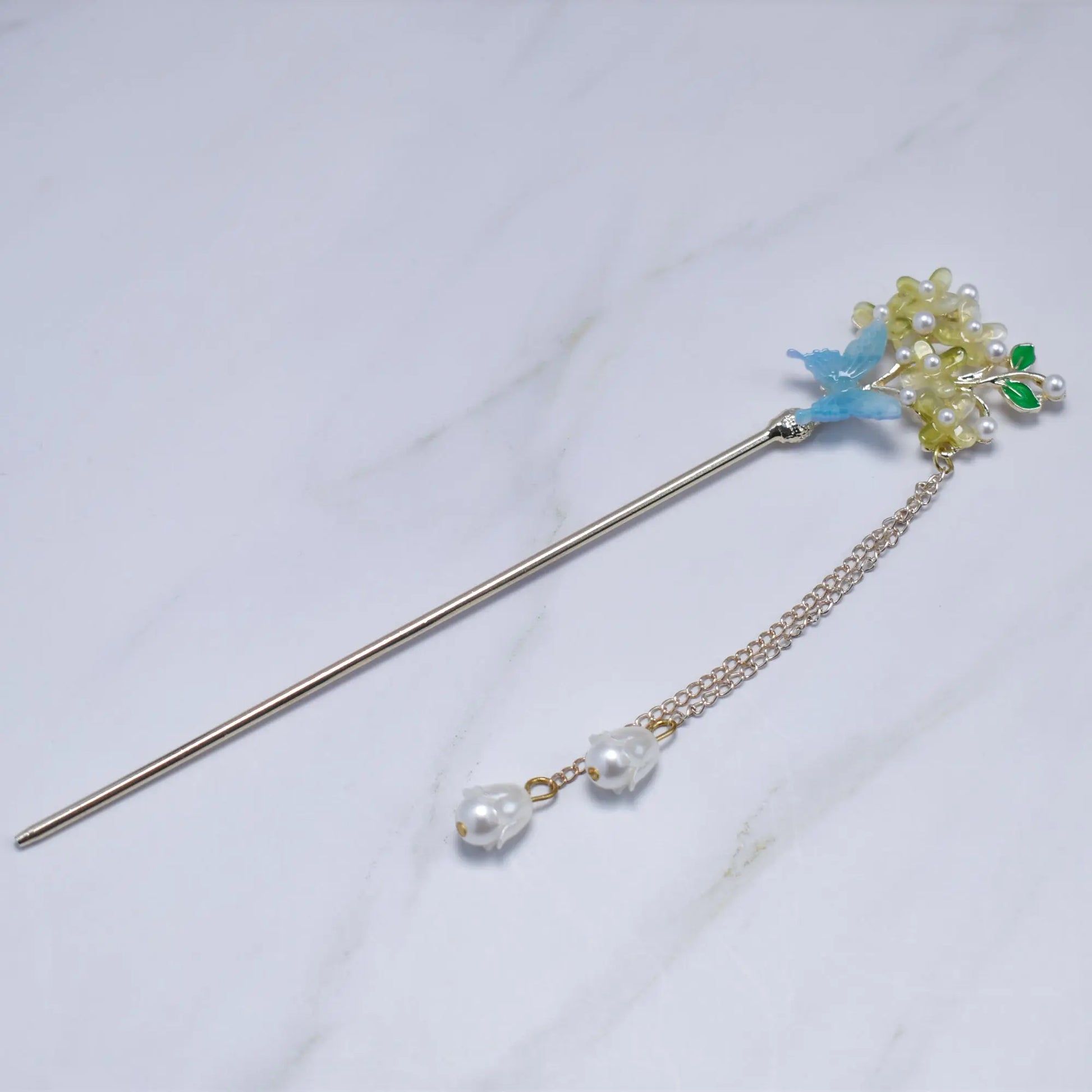 Hydrangea & Butterfly Tassel Hairpin Bling Empire