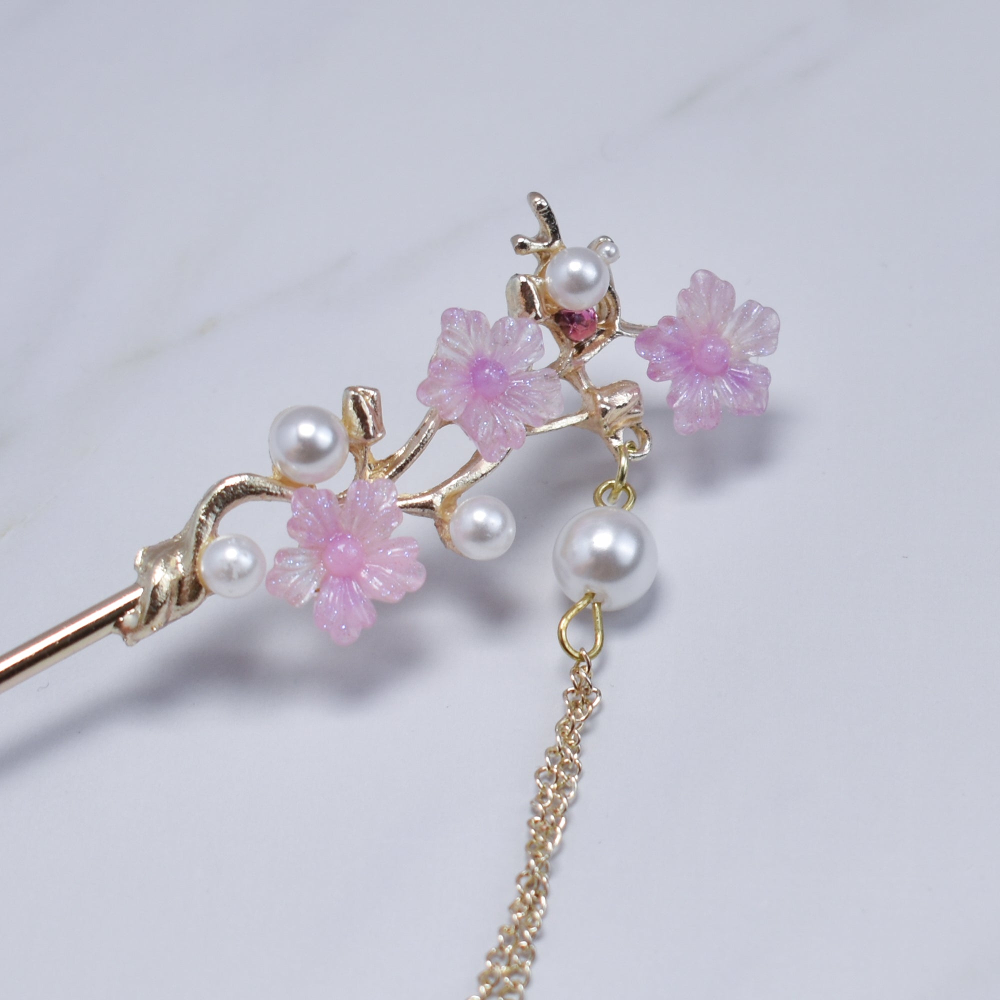 Spring Blossom Pearl Tassel Hairpin