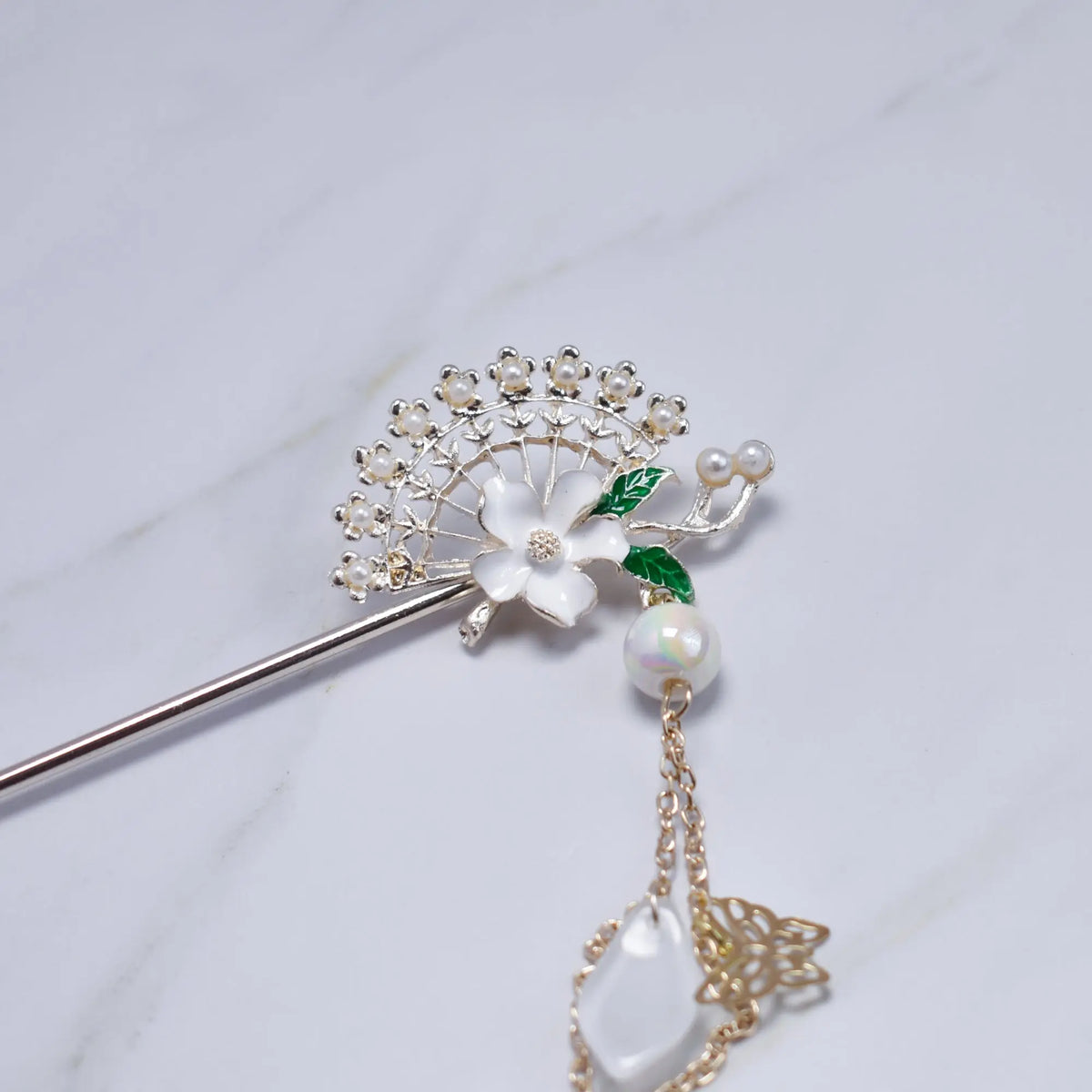 Blooming Fan Butterfly Tassel Hairpin - Bling Empire