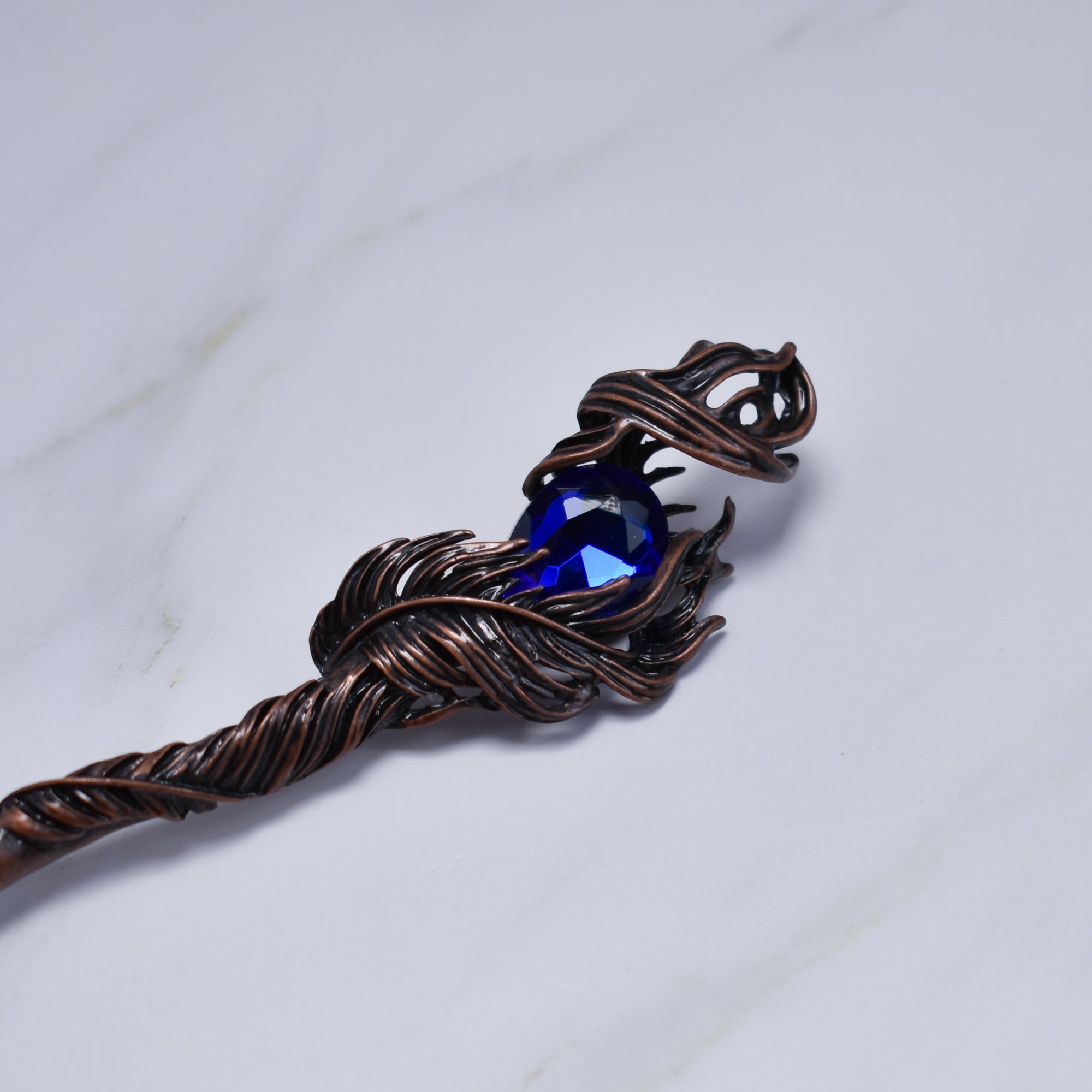 Enchanted Ember Hair Stick – Sapphire Flame