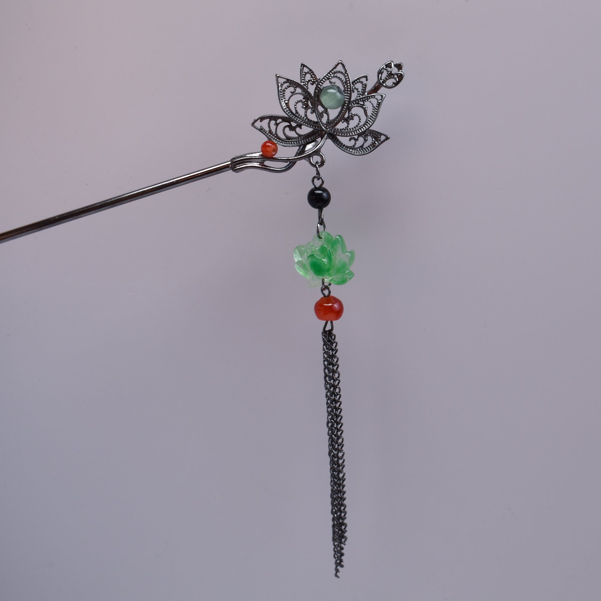 Emerald Lotus Guardian Hairpin