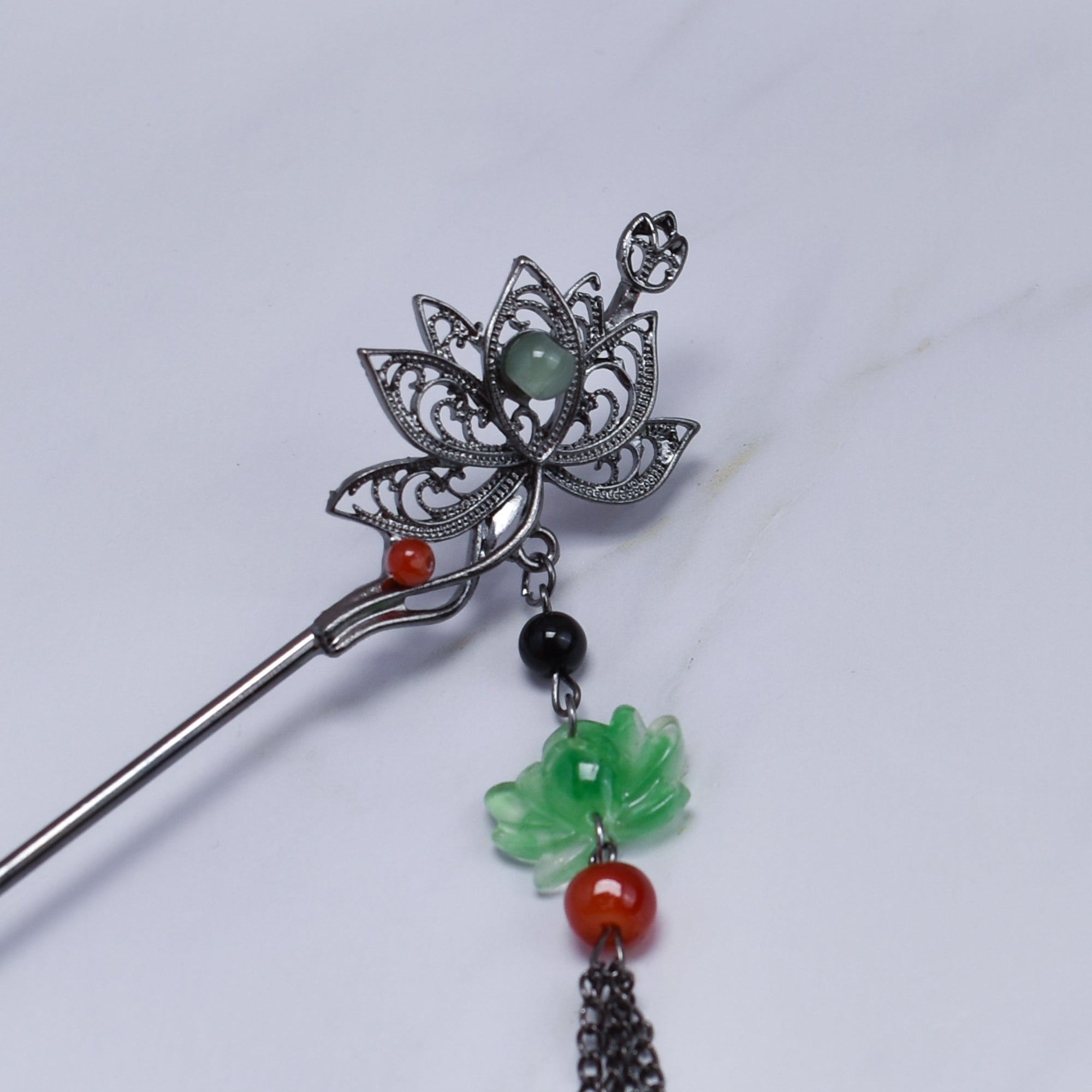 Emerald Lotus Guardian Hairpin