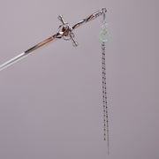Celestial Jade Ring Sword Hairpin – Silver Sword Pin with Long Chain Drop
