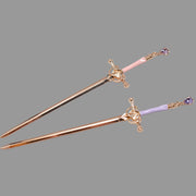 Pastel Crystal Sword Hairpin – Pink & Lavender Variants (Rose Gold Finish)