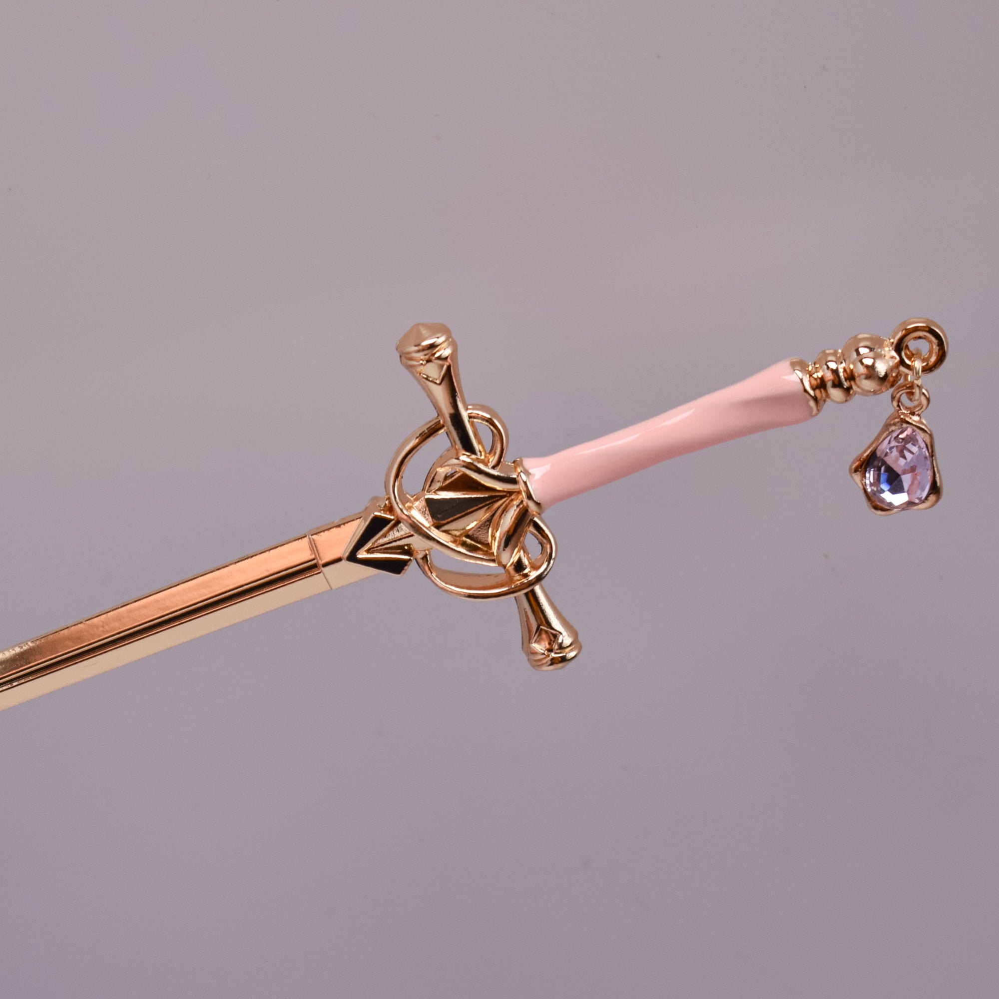 Pastel Crystal Sword Hairpin – Pink & Lavender Variants (Rose Gold Finish)