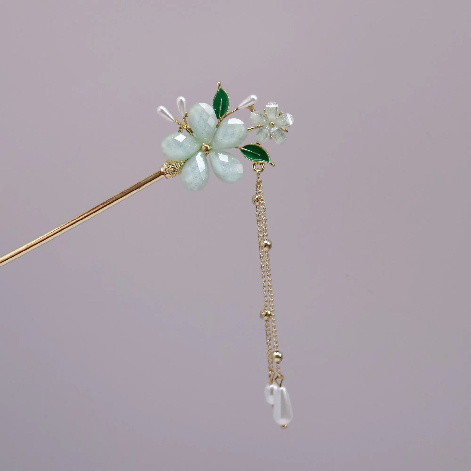 Blossom Dew Hairpin – Four Color Variants (Green • Pink • Ivory • Multicolor) Bling Empire