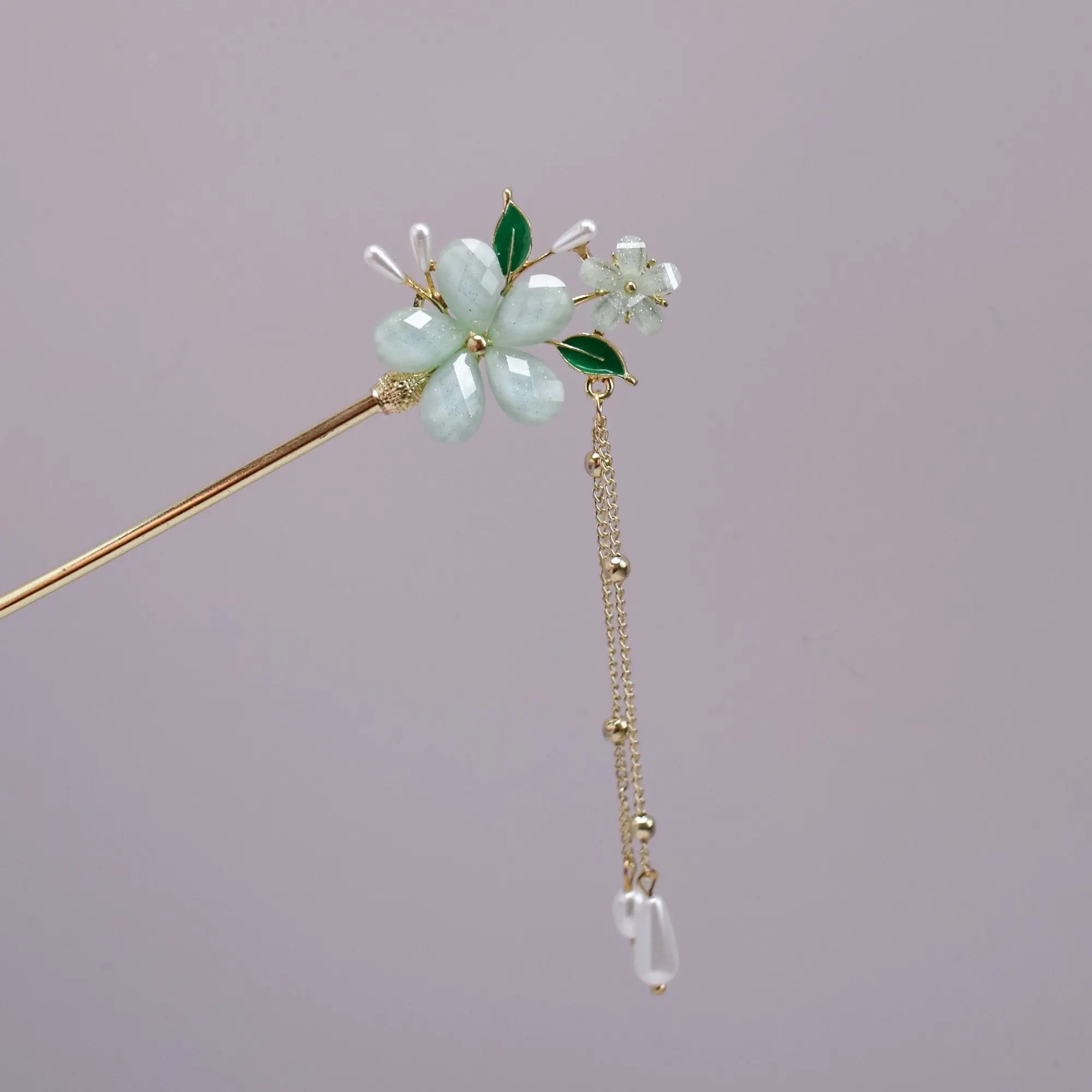 Blossom Dew Hairpin – Four Color Variants (Green • Pink • Ivory • Multicolor) Bling Empire