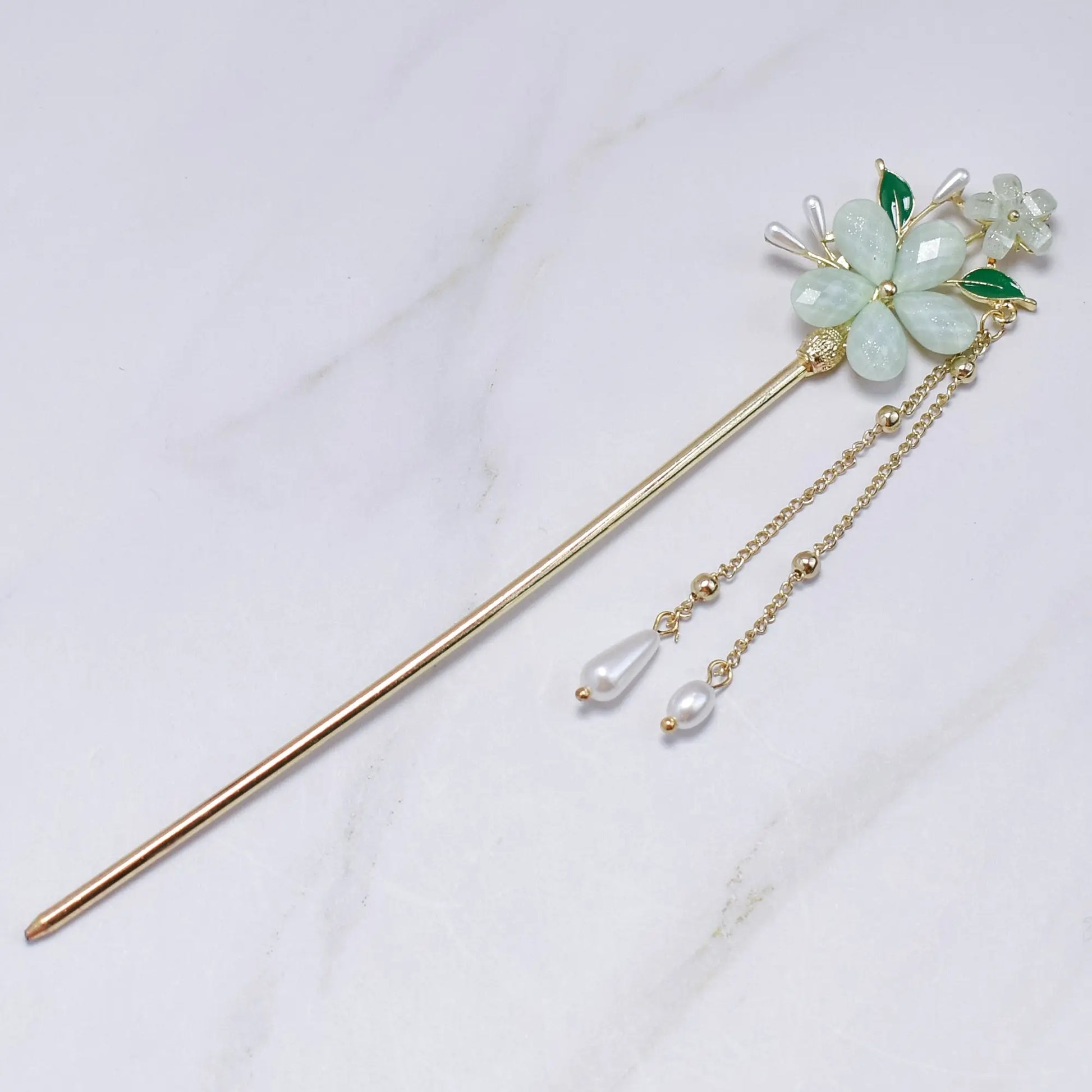 Blossom Dew Hairpin – Four Color Variants (Green • Pink • Ivory • Multicolor) Bling Empire