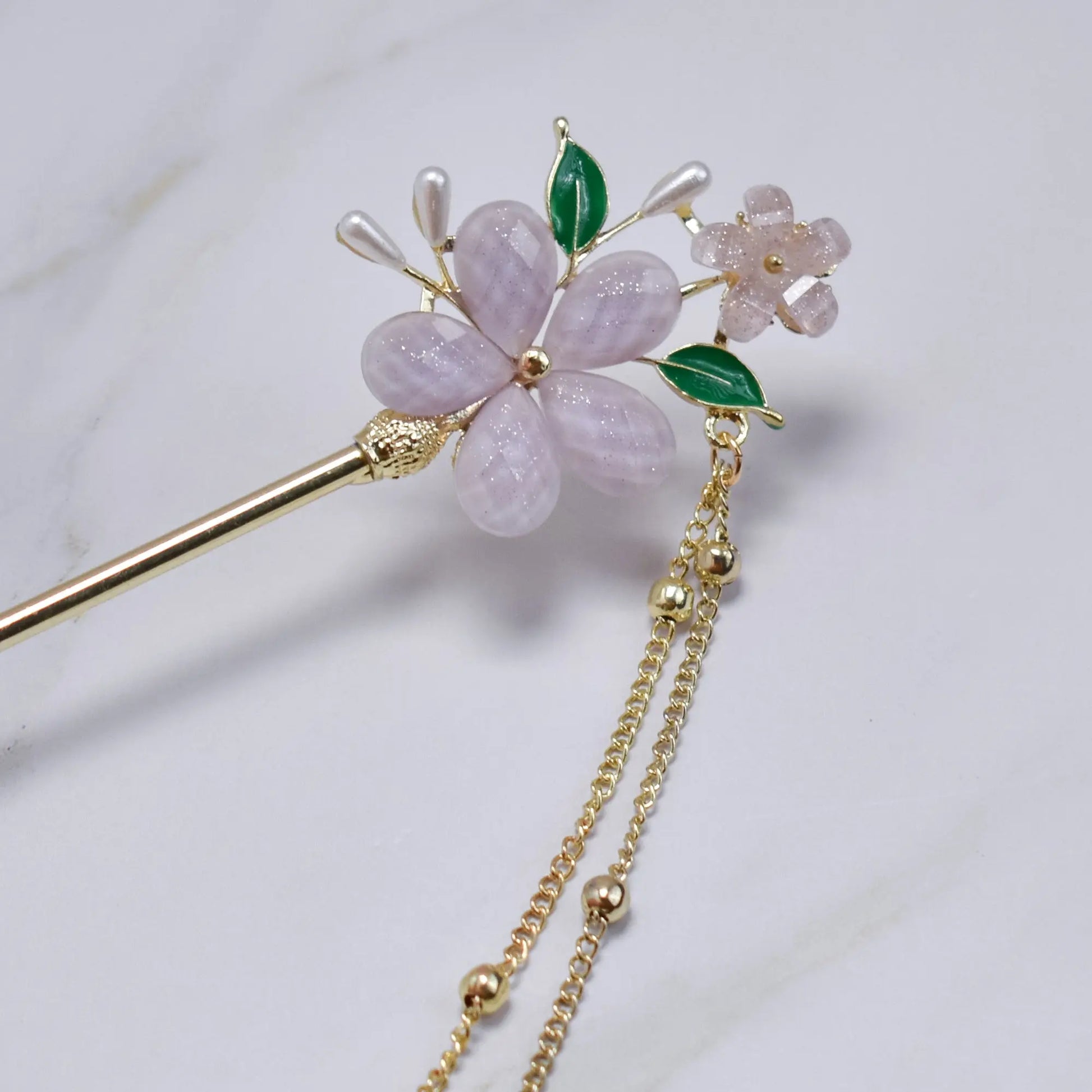 Blossom Dew Hairpin – Four Color Variants (Green • Pink • Ivory • Multicolor) Bling Empire