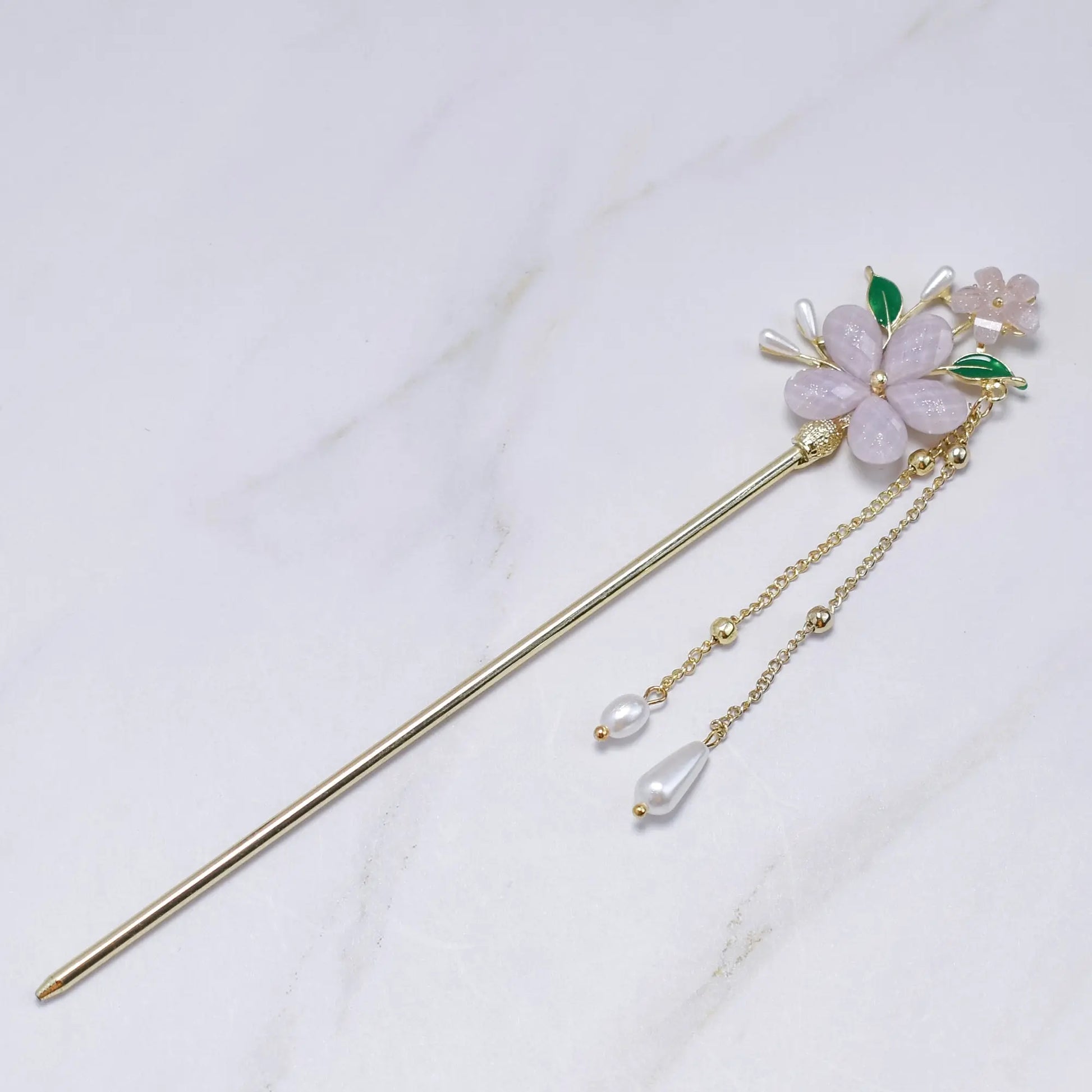 Blossom Dew Hairpin – Four Color Variants (Green • Pink • Ivory • Multicolor) Bling Empire