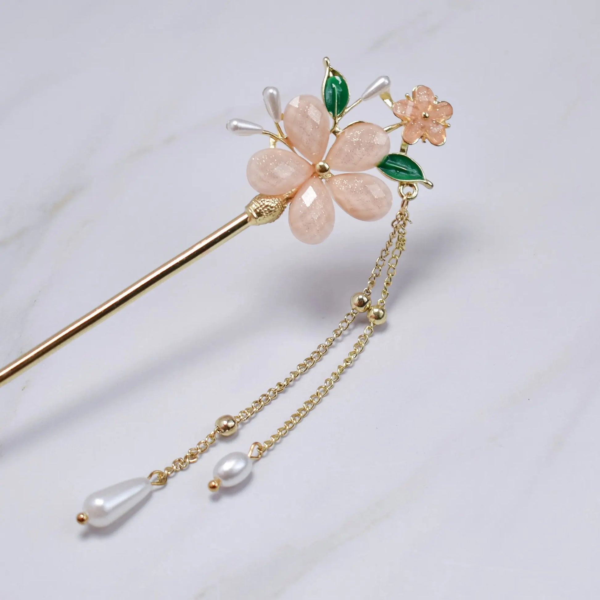 Blossom Dew Hairpin – Four Color Variants (Green • Pink • Ivory • Multicolor) Bling Empire