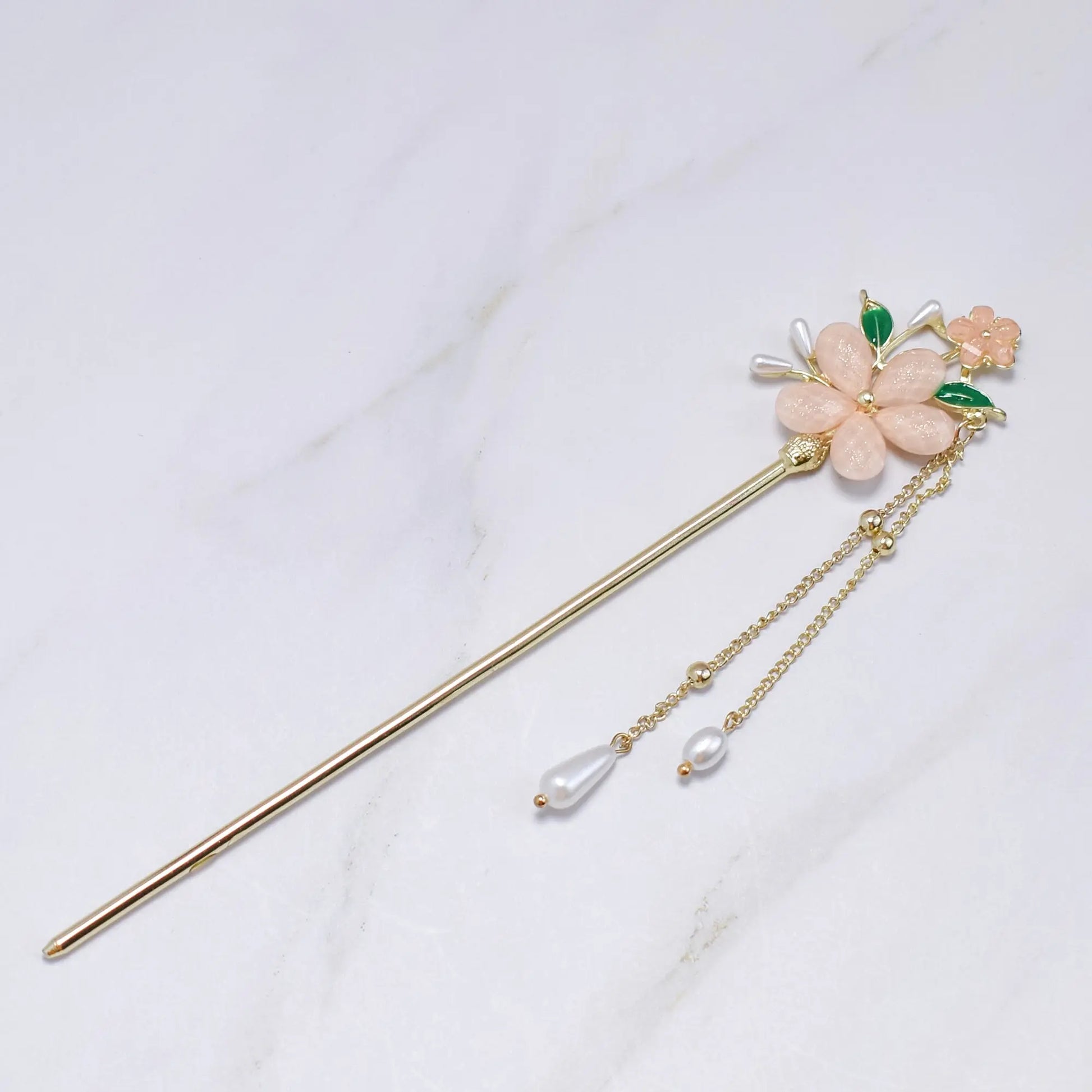 Blossom Dew Hairpin – Four Color Variants (Green • Pink • Ivory • Multicolor) Bling Empire