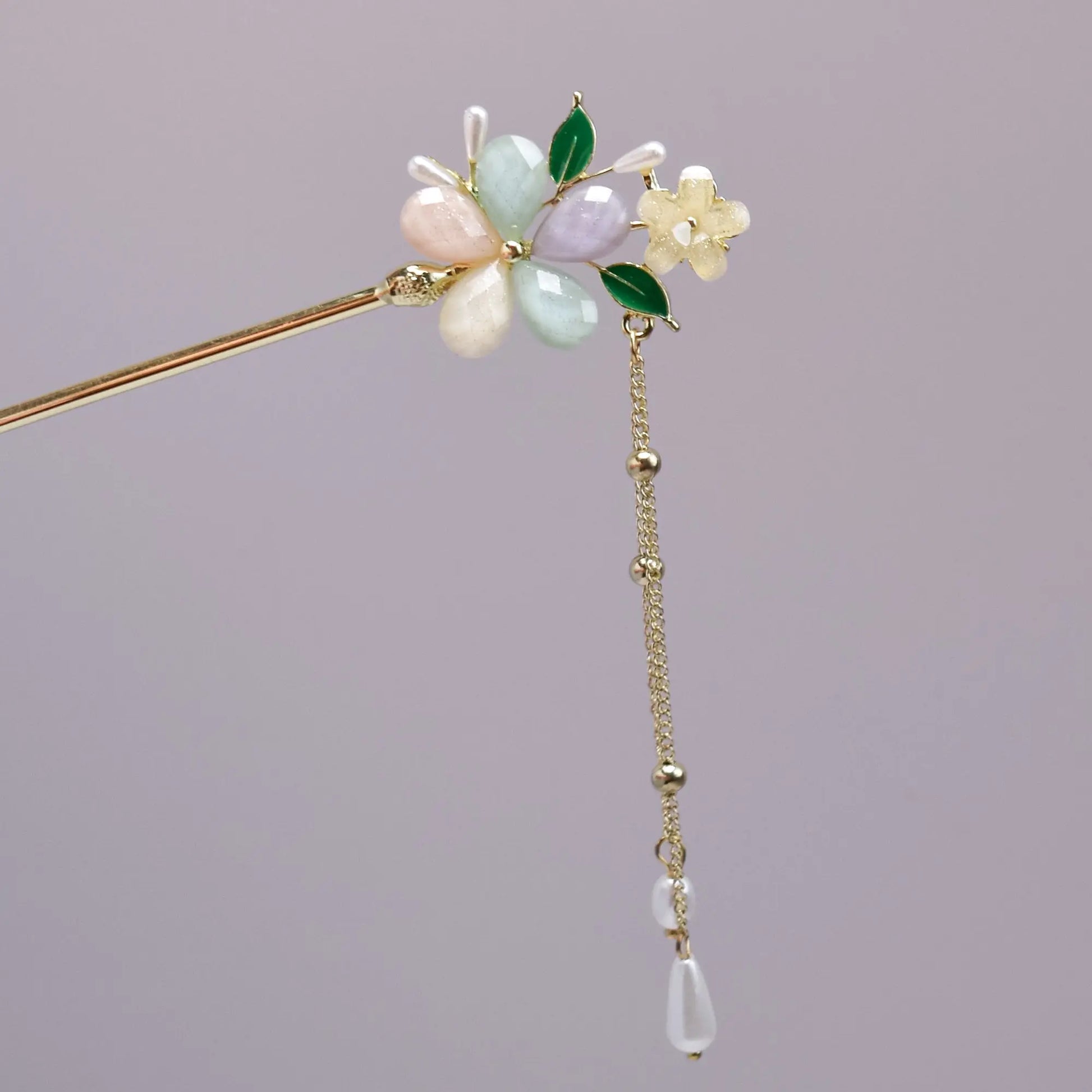 Blossom Dew Hairpin – Four Color Variants (Green • Pink • Ivory • Multicolor) Bling Empire