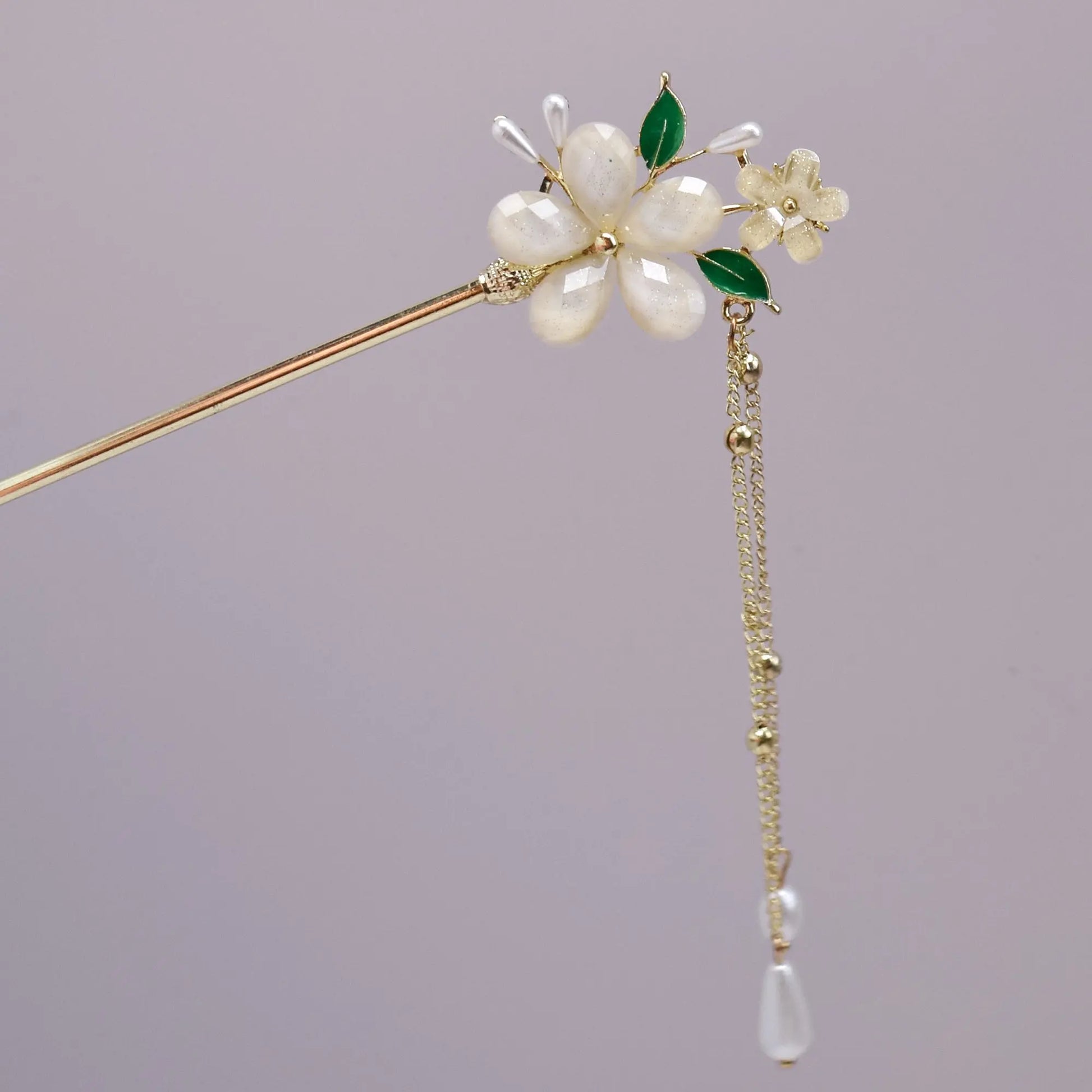 Blossom Dew Hairpin – Four Color Variants (Green • Pink • Ivory • Multicolor) Bling Empire