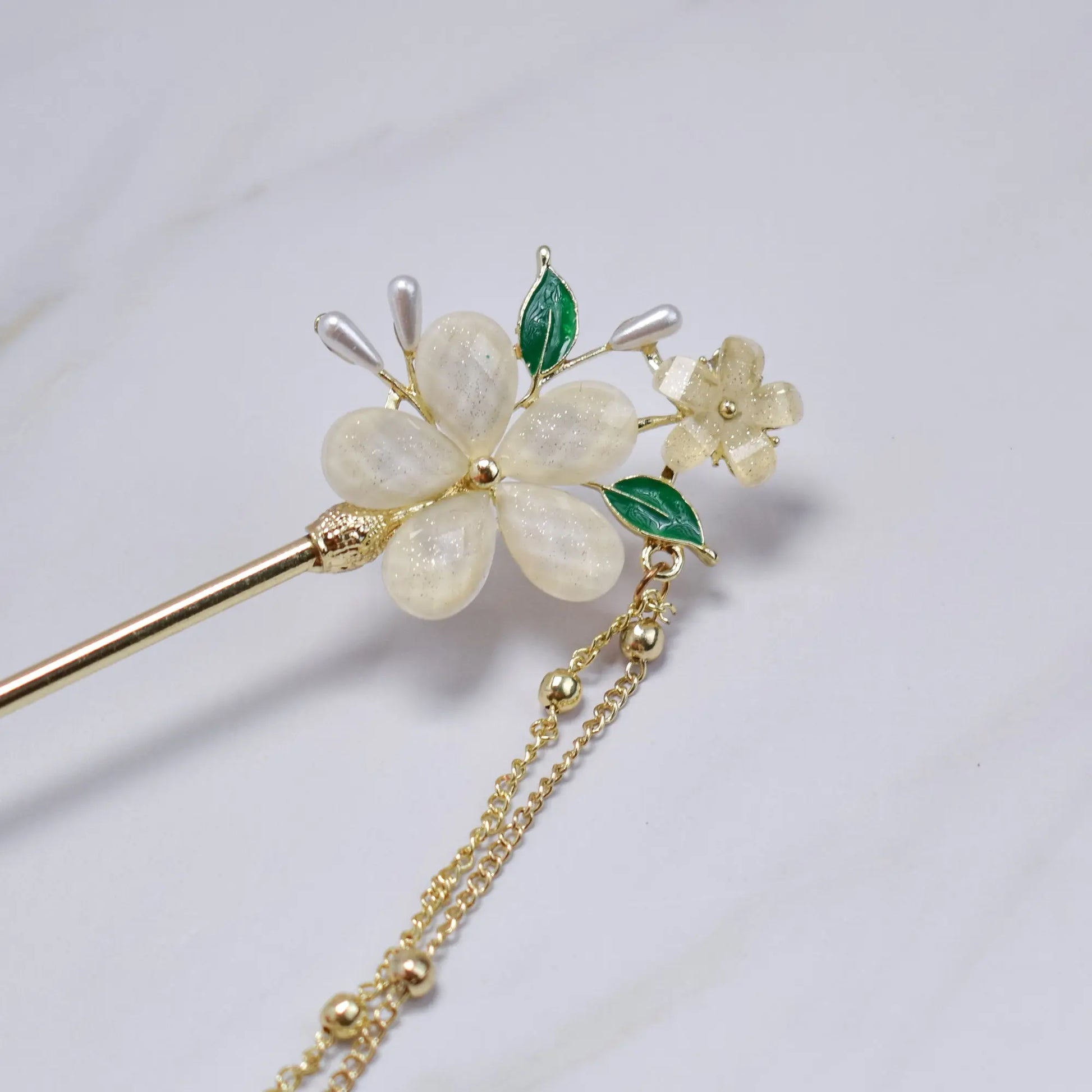 Blossom Dew Hairpin – Four Color Variants (Green • Pink • Ivory • Multicolor) Bling Empire