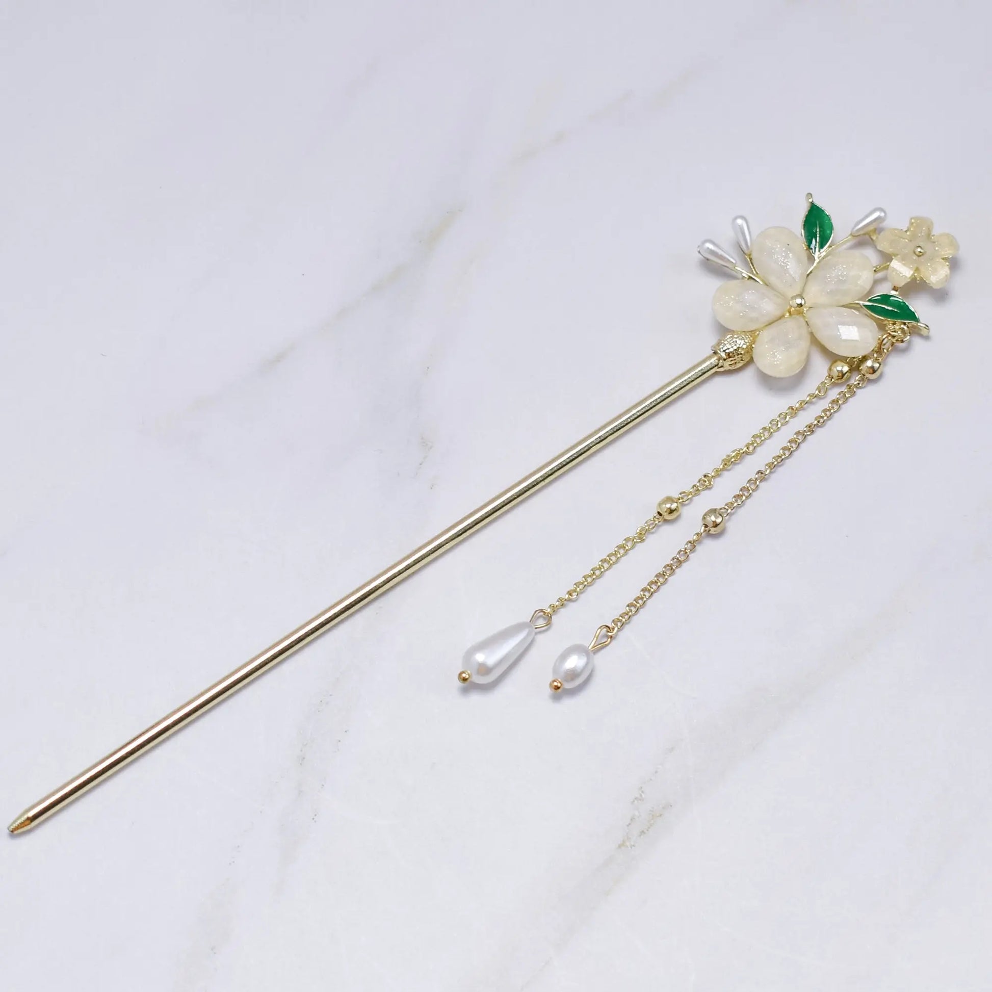 Blossom Dew Hairpin – Four Color Variants (Green • Pink • Ivory • Multicolor) Bling Empire
