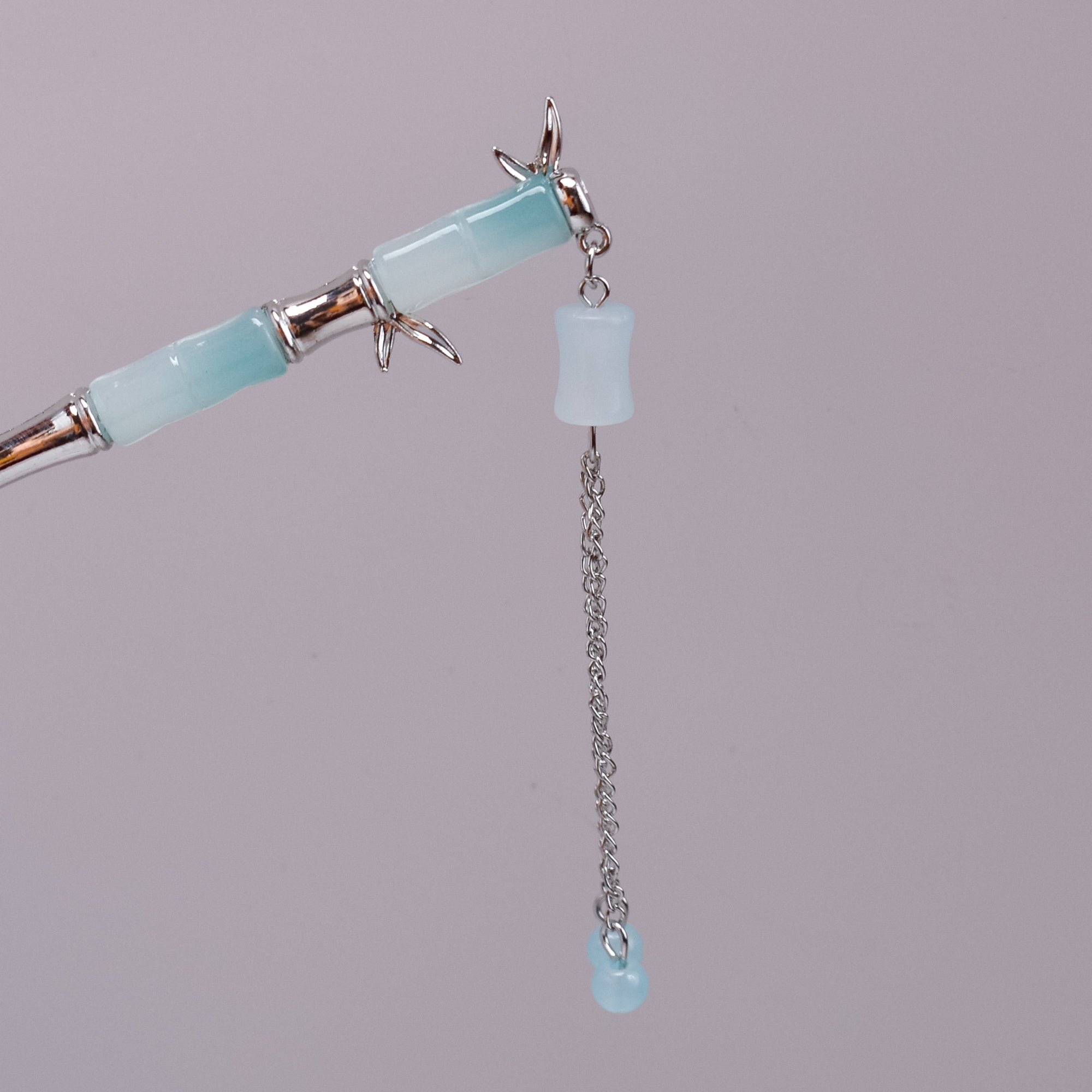 Crystal Bamboo Hairpin – Three Color Variants (Aqua • Pink • Lavender)