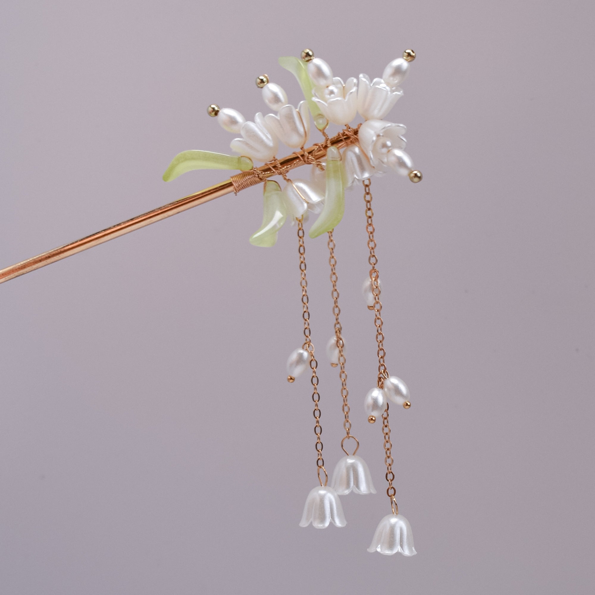 Lily of the Valley Cascading Hairpin – Pearl White
