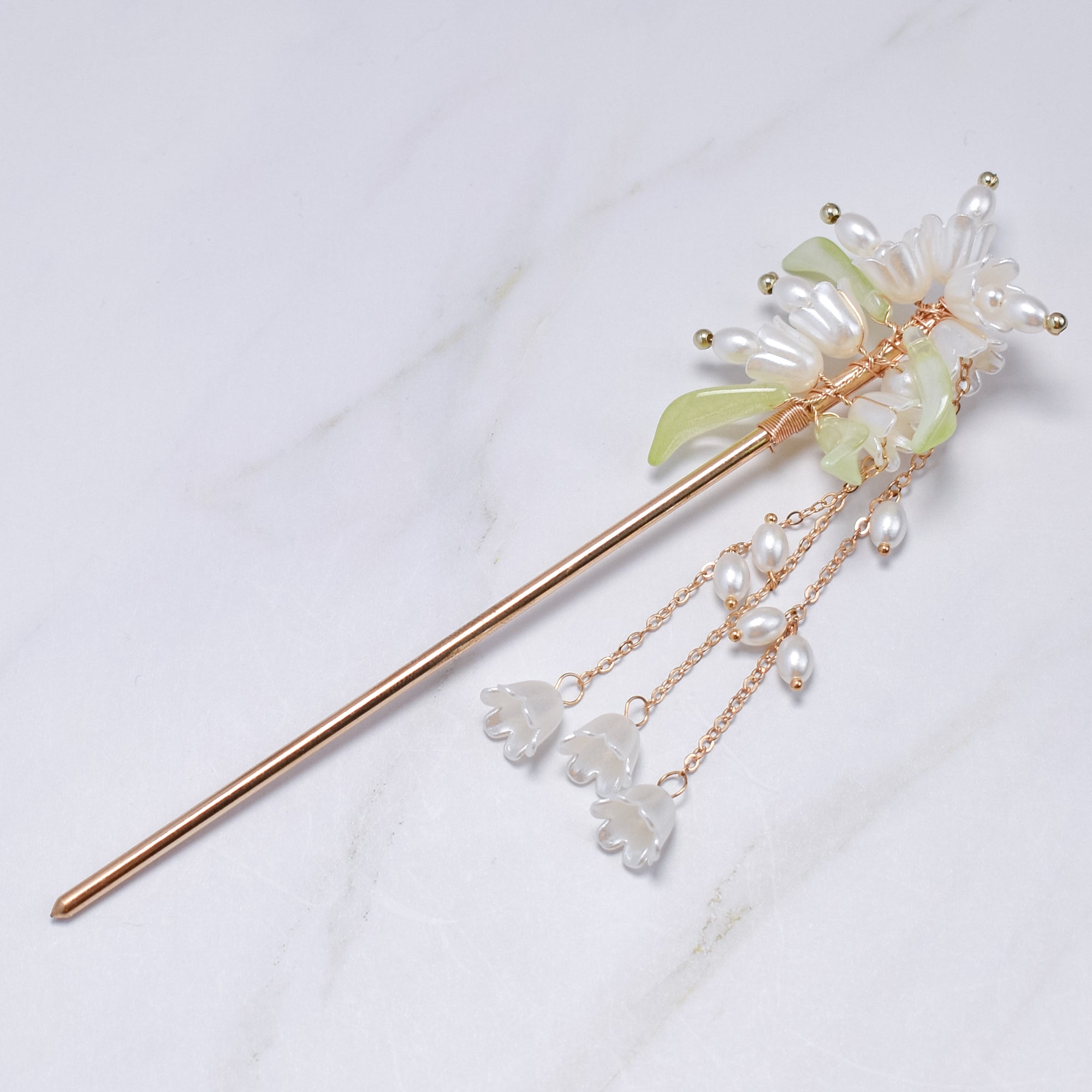 Lily of the Valley Cascading Hairpin – Pearl White