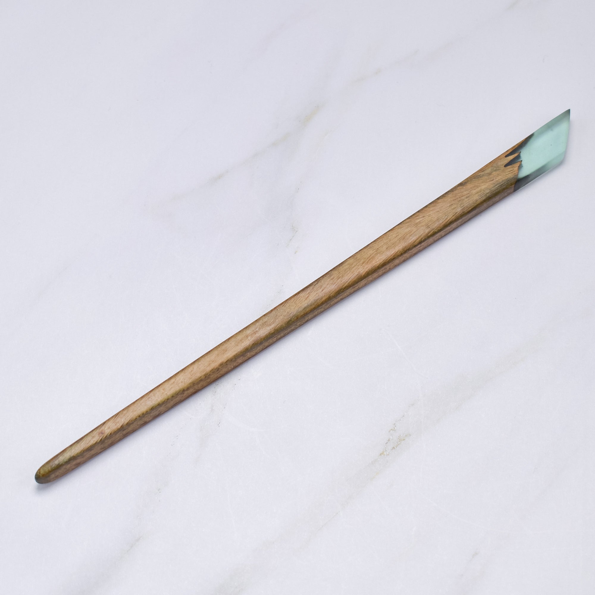 Handcrafted Resin-Tip Wooden Hair Stick – Glacier Mint