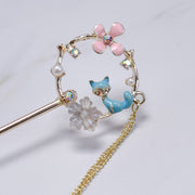 Enchanted Fox Blossom Hairpin – Pastel Garden Edition