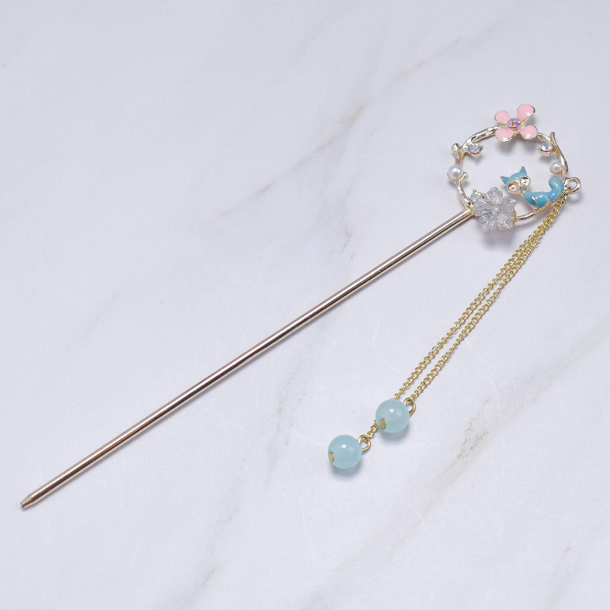 Enchanted Fox Blossom Hairpin – Pastel Garden Edition