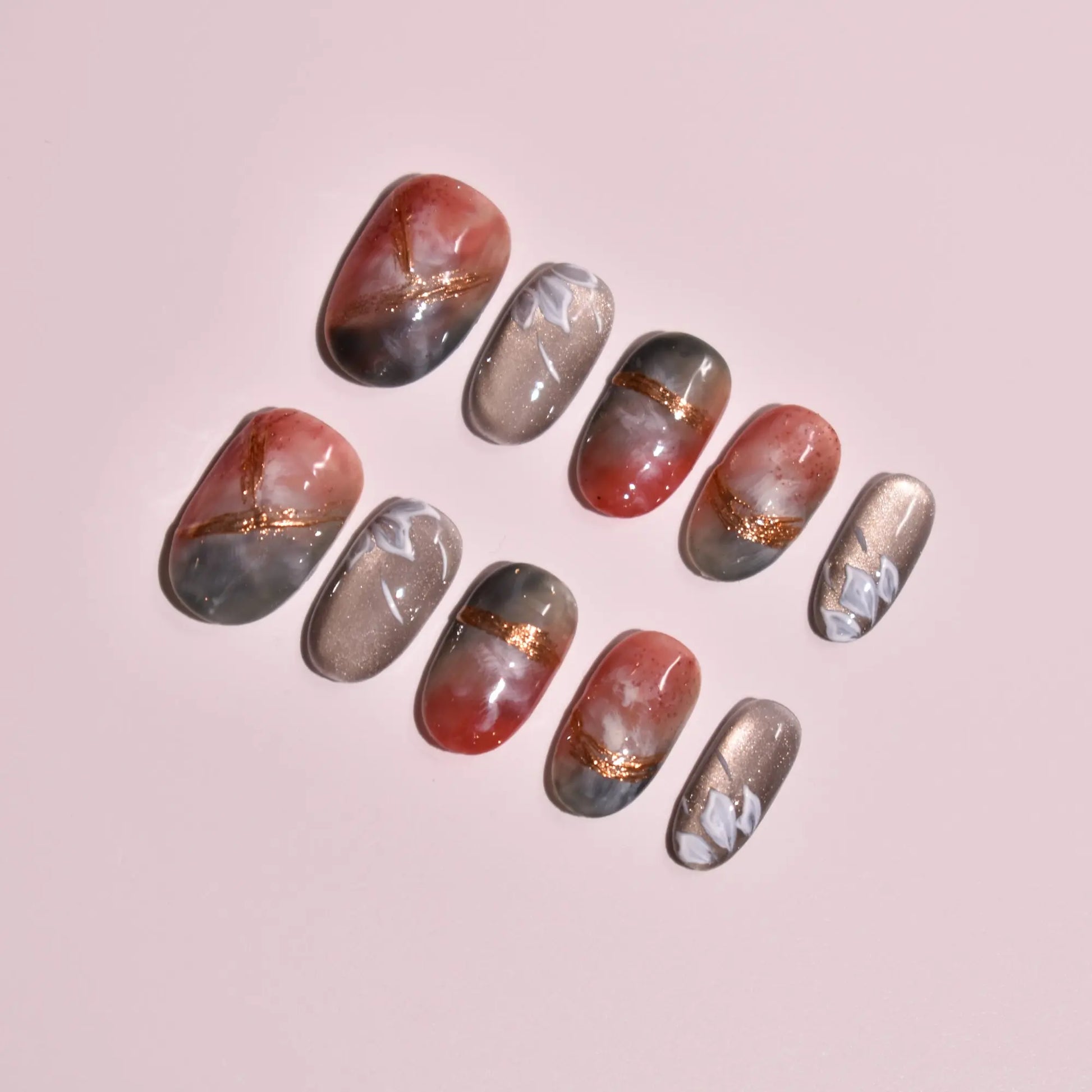 Midnight Maple & Mist | Handmade Wafu Marble Press-On Nails Bling Empire