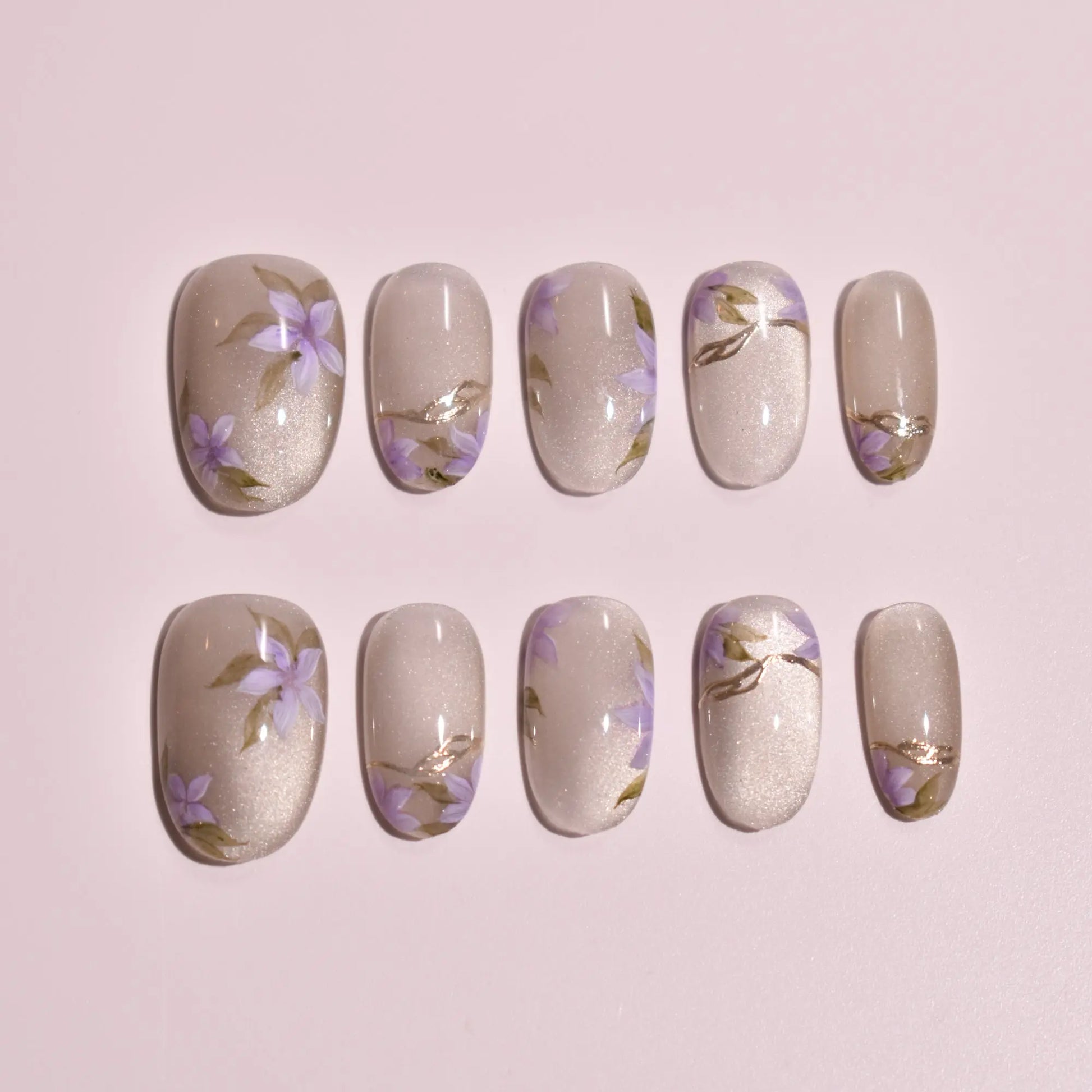 Violet Silk Radiance | Hand-Painted Wafu Velvet Cat-Eye Nails Bling Empire