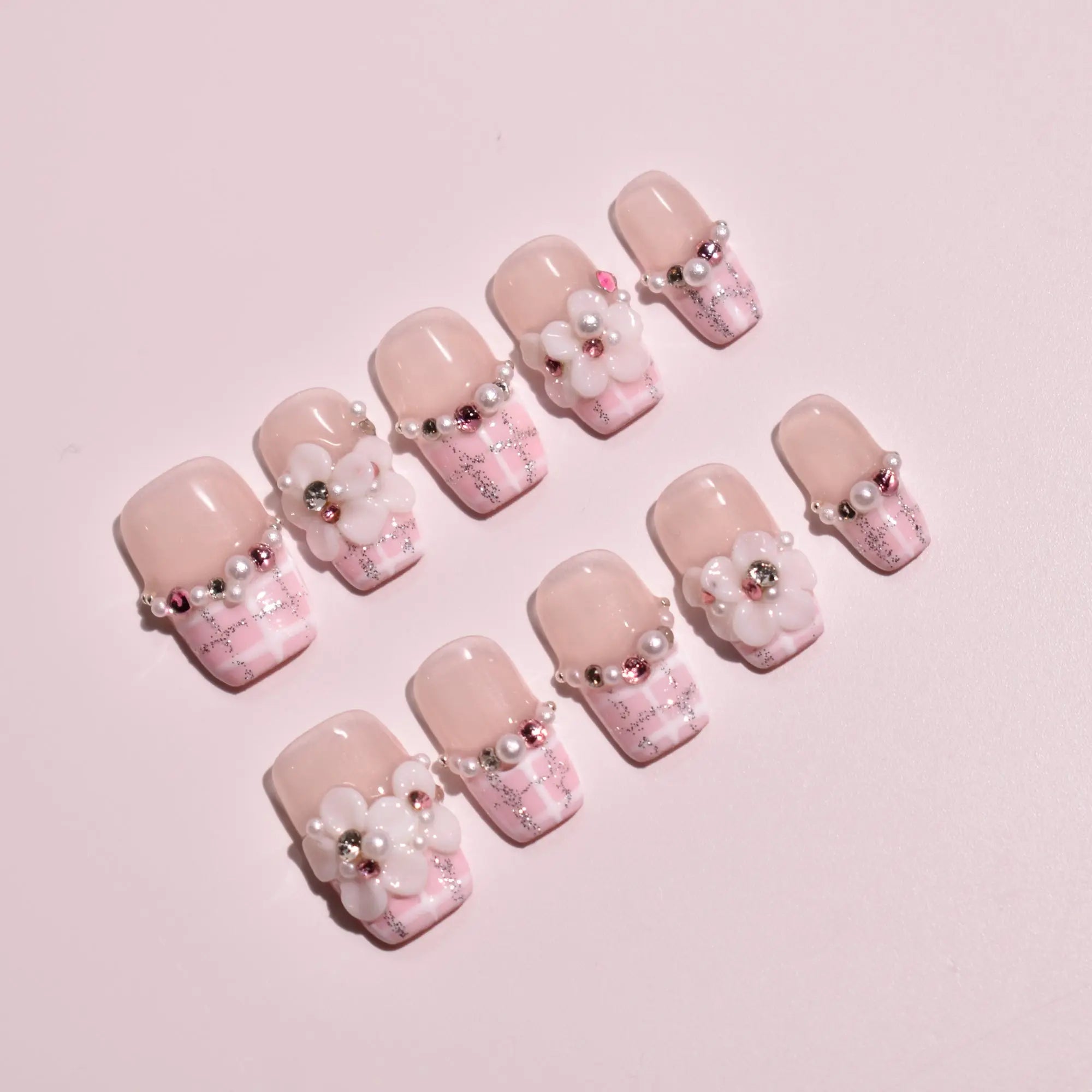 Rosewood Tweed & Pearl Orchard Press-On Nails