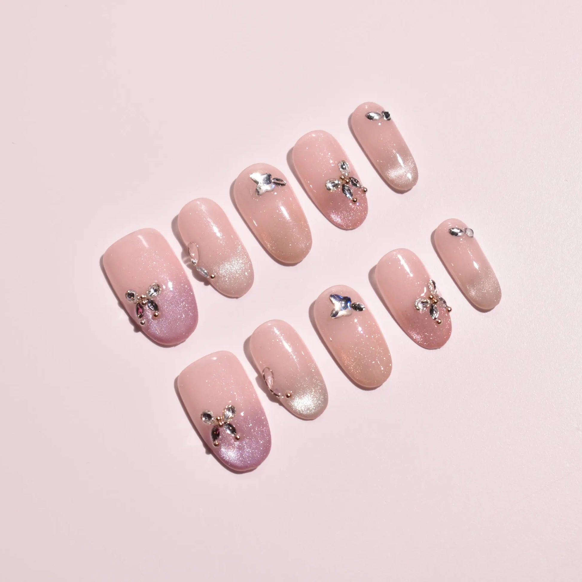 Sakura Velvet & Silver Ribbon Press-On Nails Bling Empire