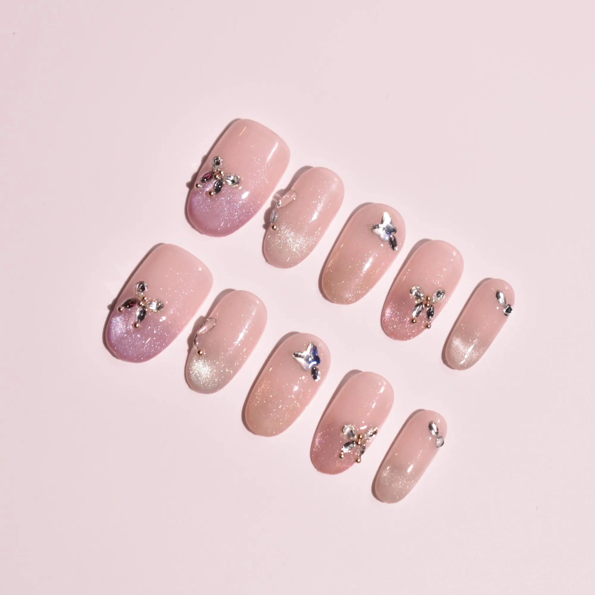 Sakura Velvet & Silver Ribbon Press-On Nails Bling Empire