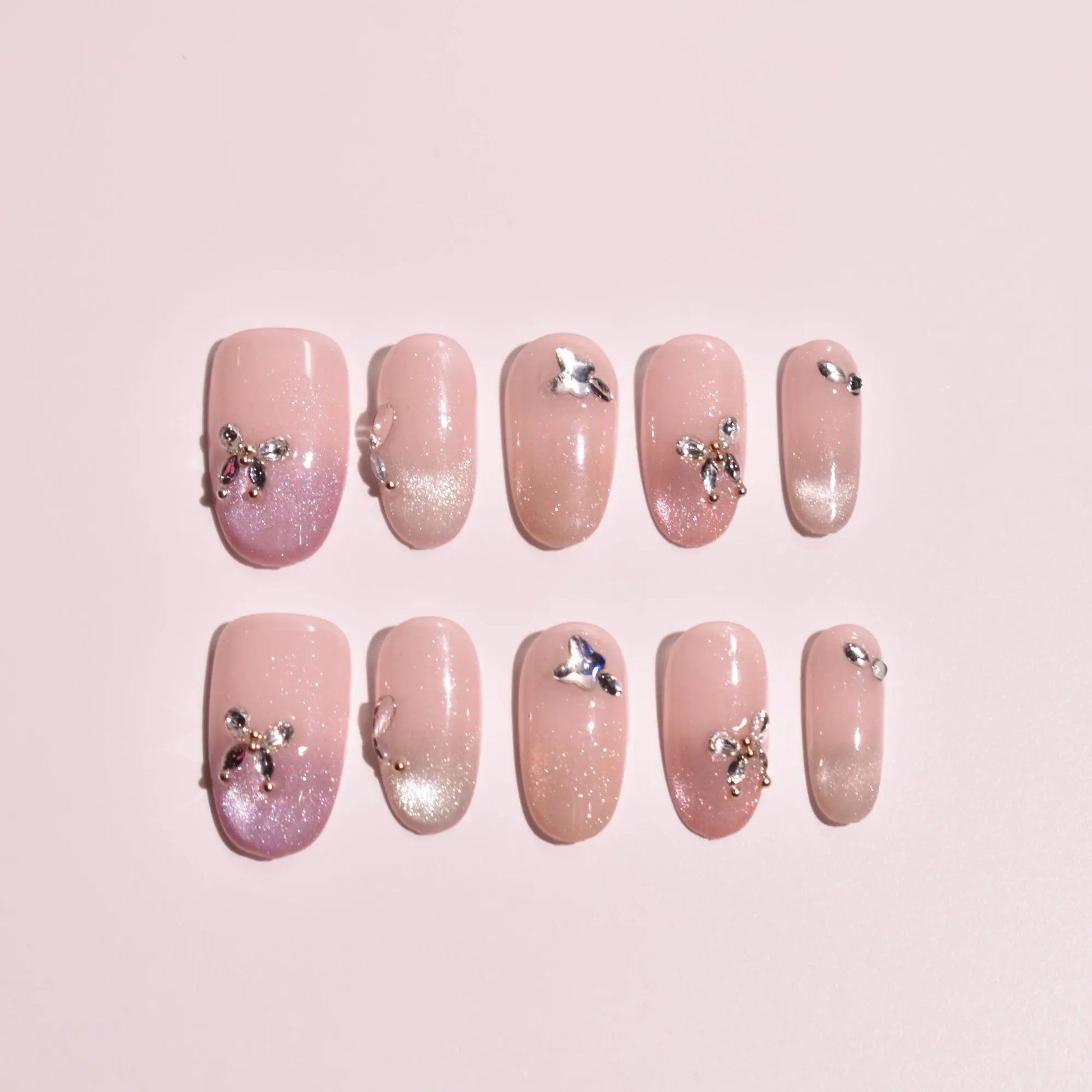 Sakura Velvet & Silver Ribbon Press-On Nails Bling Empire