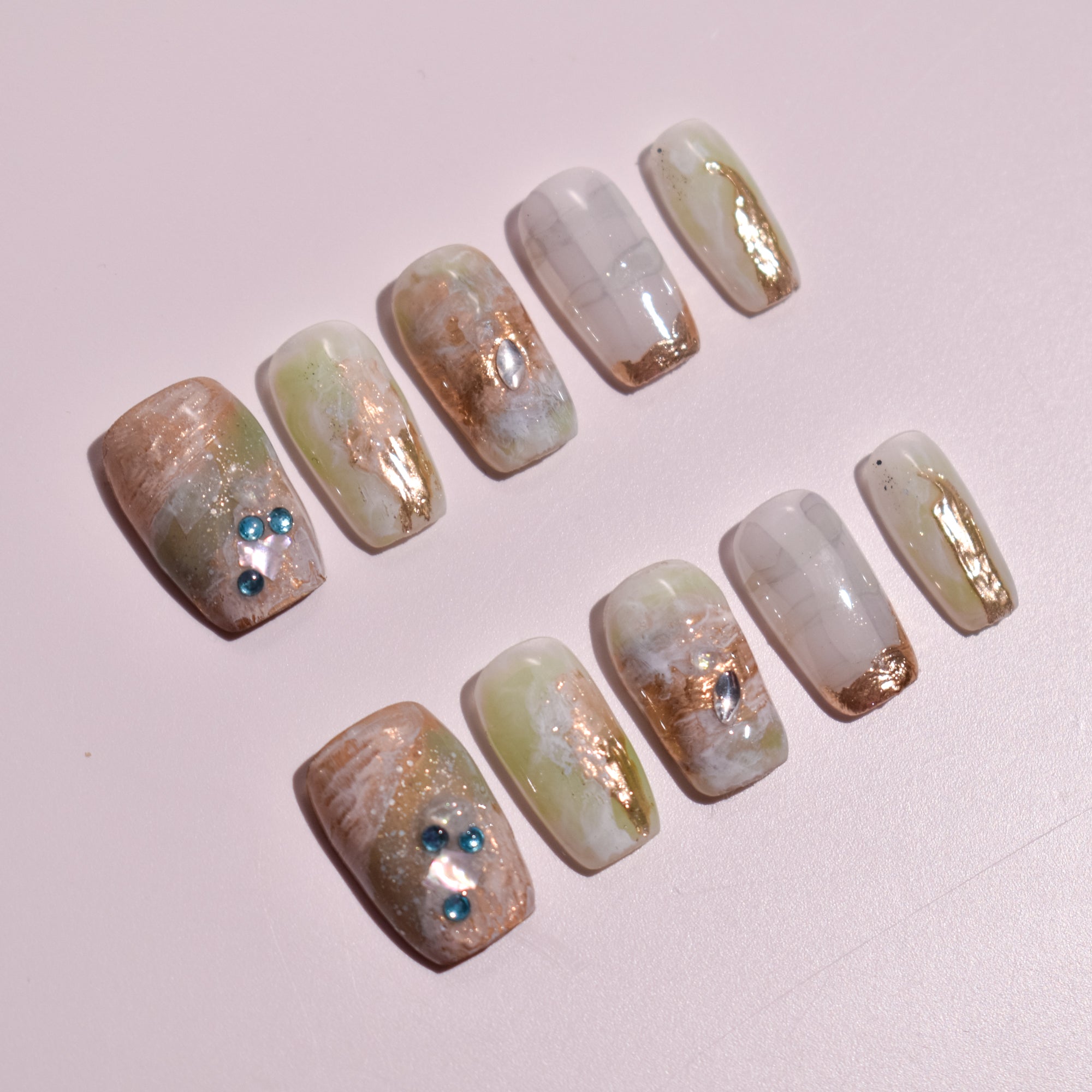 Jade Vein Alchemy | Neutral Marble Square Press-On Nails