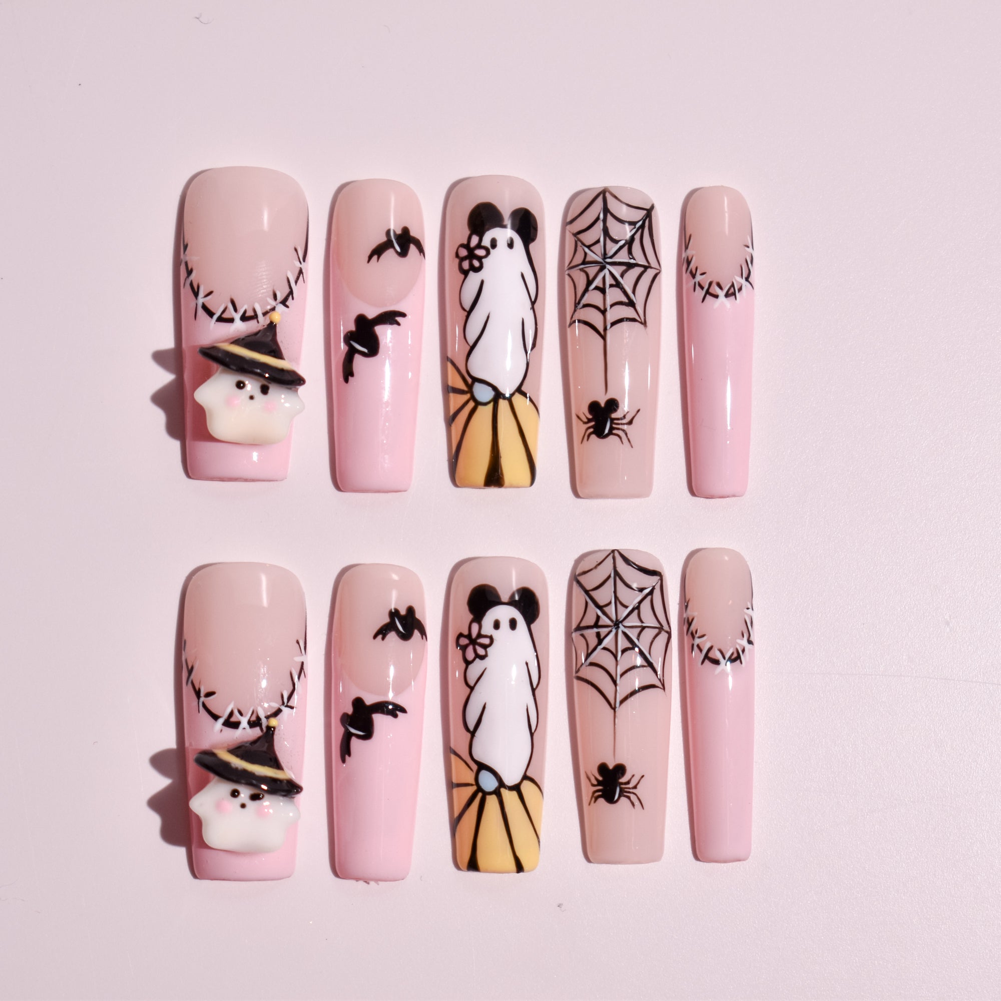 Pink Witchy Whispers | Cute Spooky Ghost Square Press-On Nails