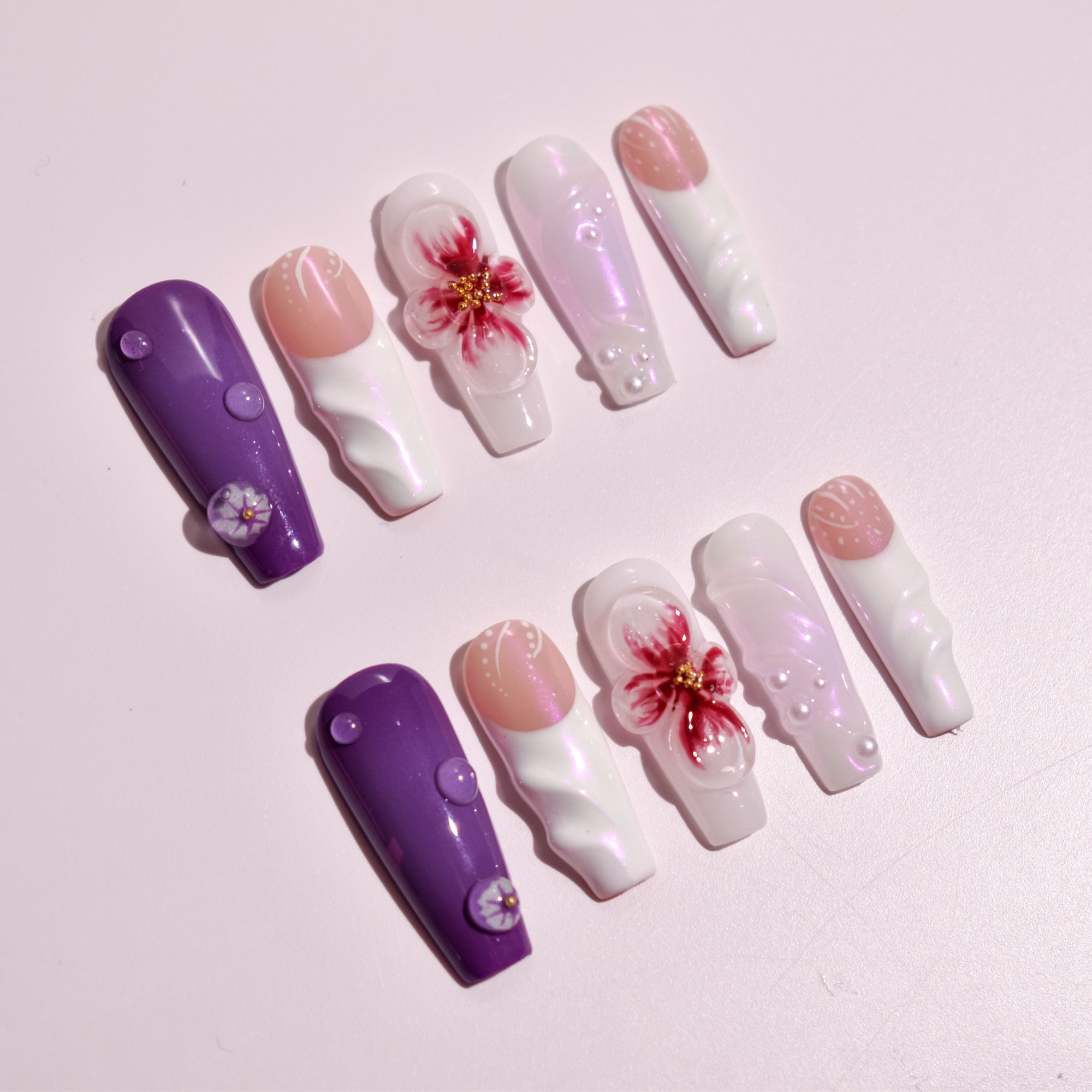 Amethyst Bloom Veil | Purple Floral Coffin Press-On Nails