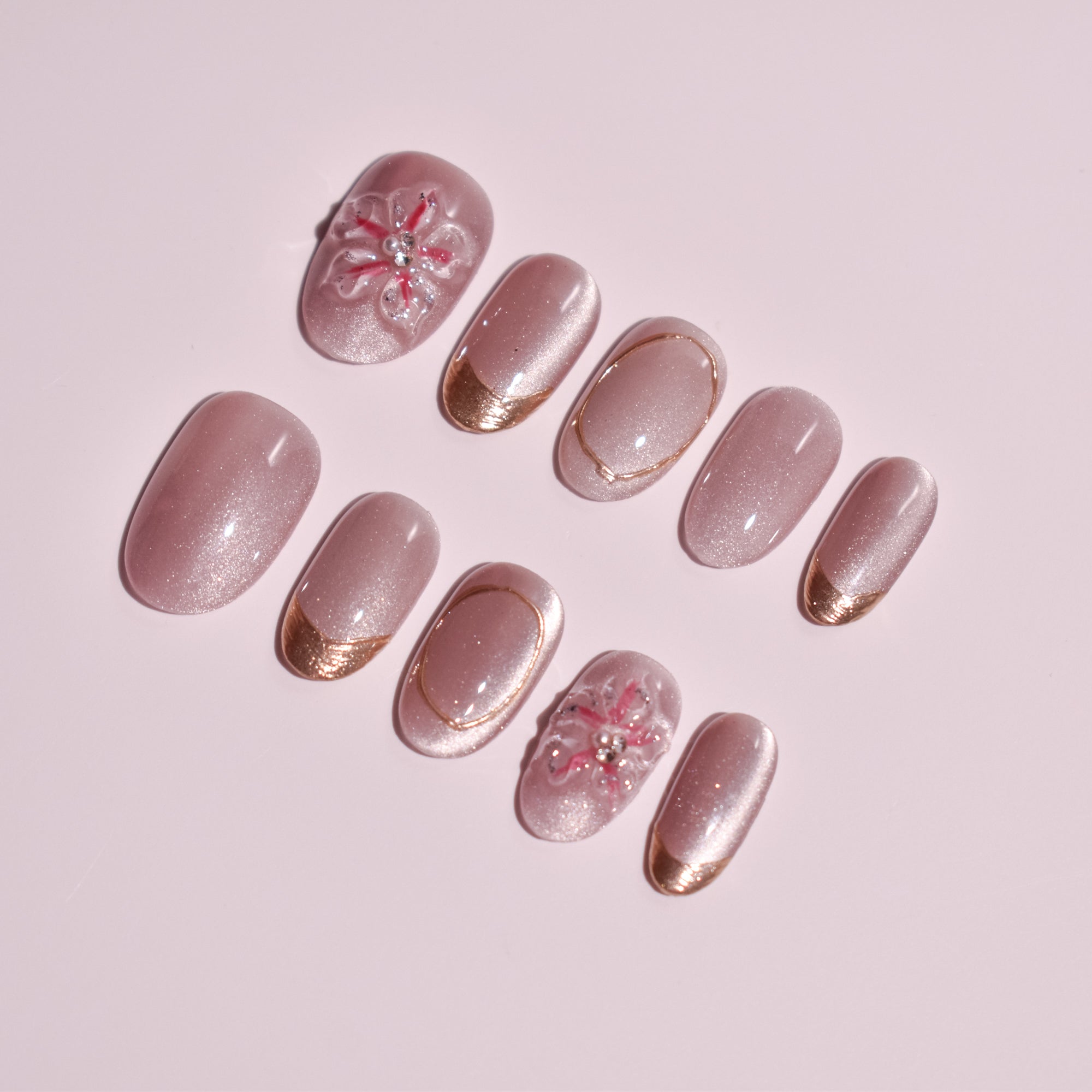 Sakura Pearl Glow | Soft Pink Oval Press-On Nails