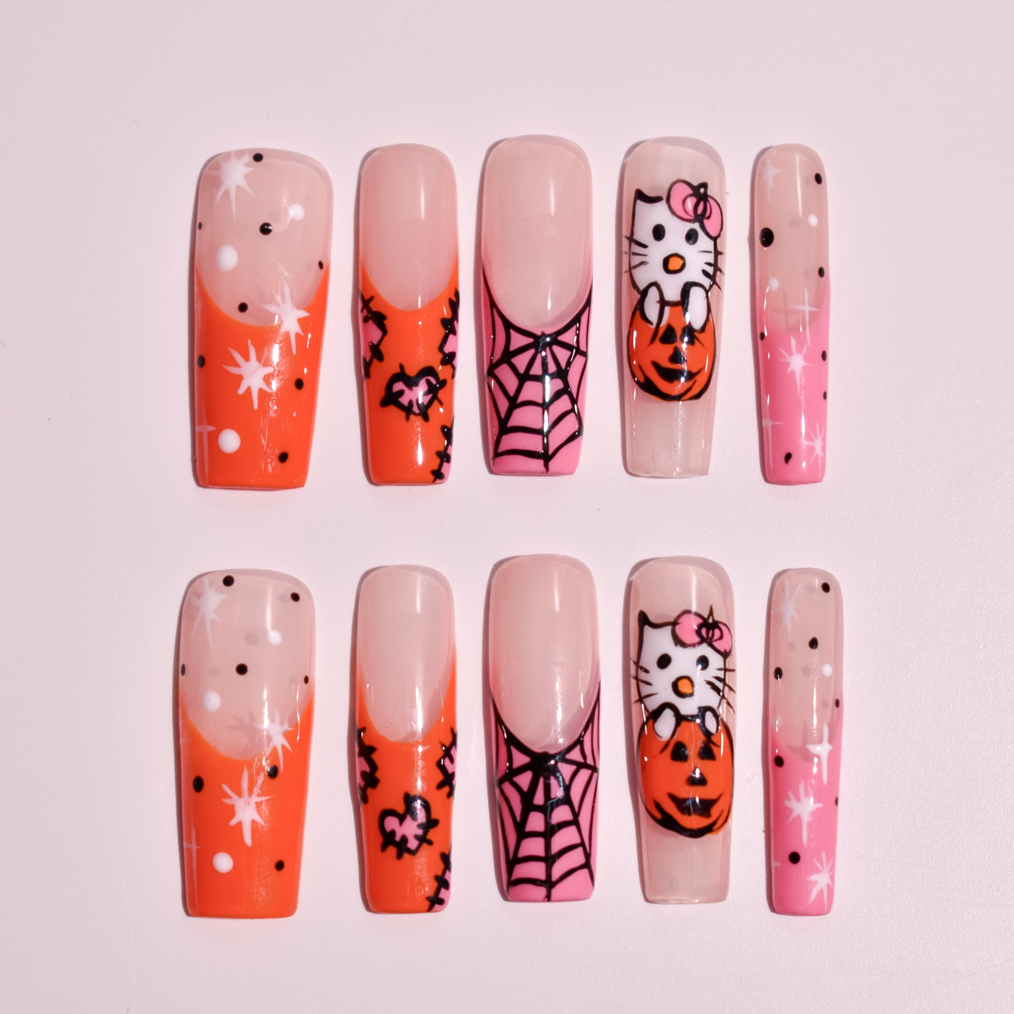 ✦ Kawaii Pumpkin Night | Hello Kitty Halloween Long Square Press-On Nails